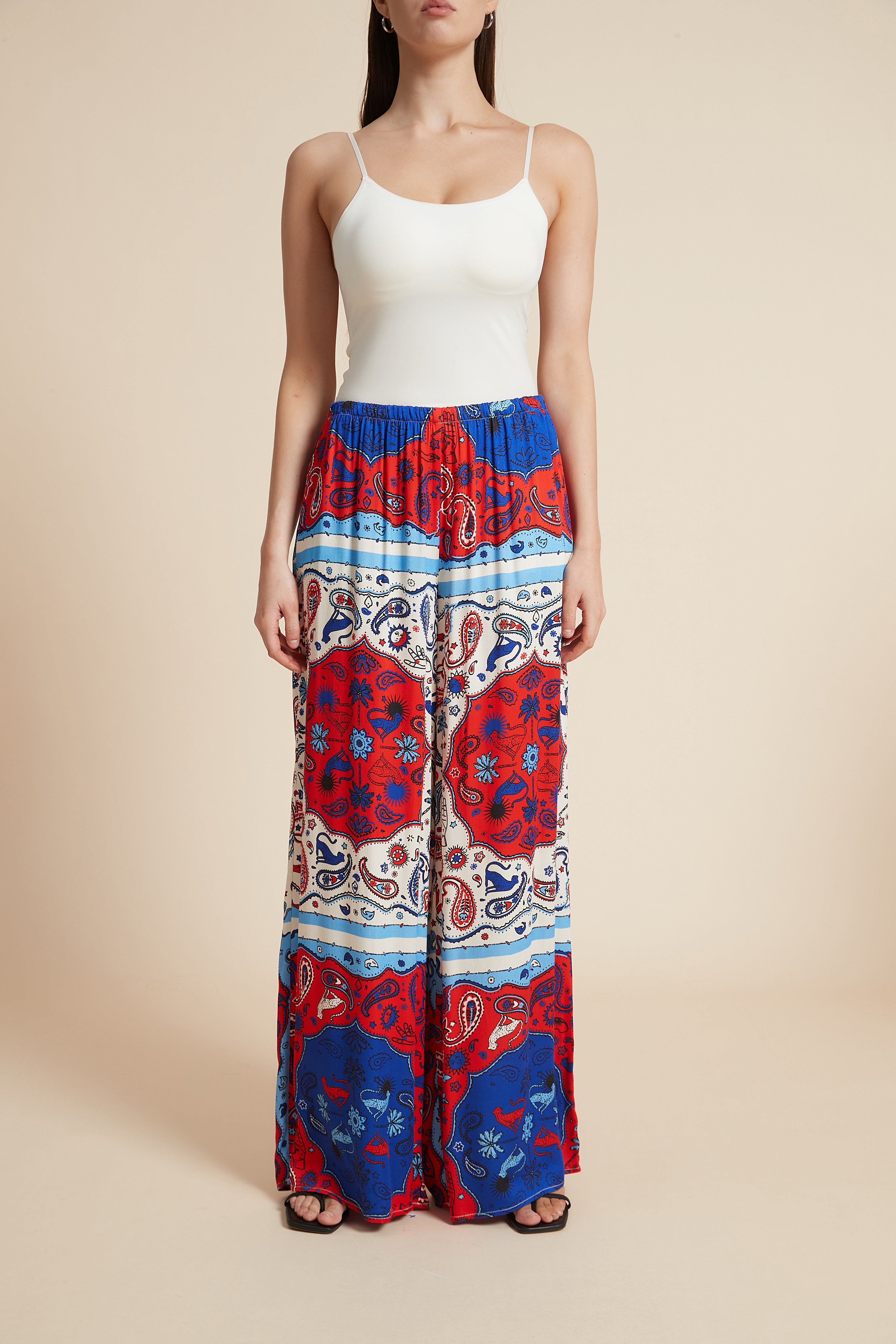 Wide-Leg Printed Trousers