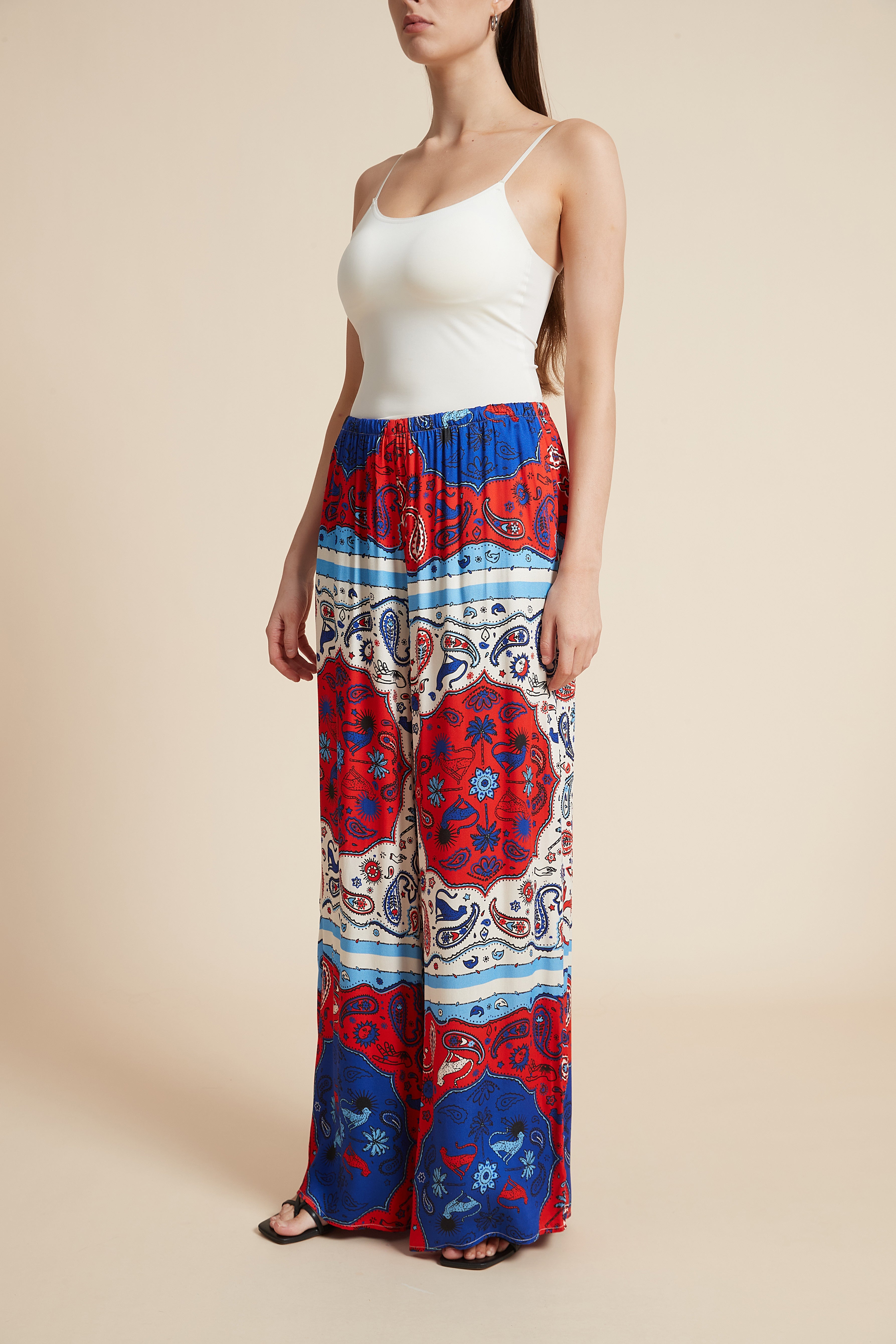 Wide-Leg Printed Trousers