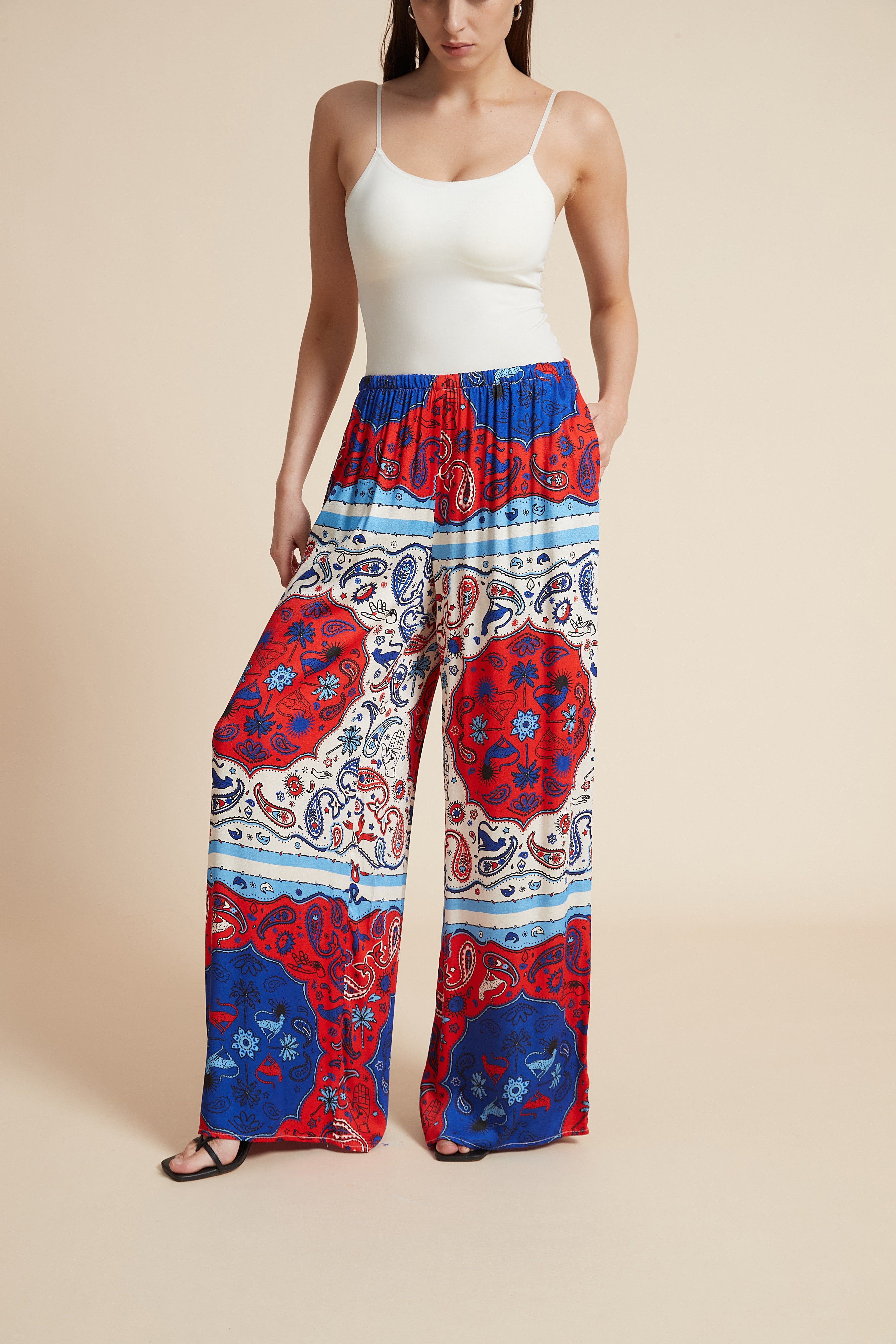 Wide-Leg Printed Trousers