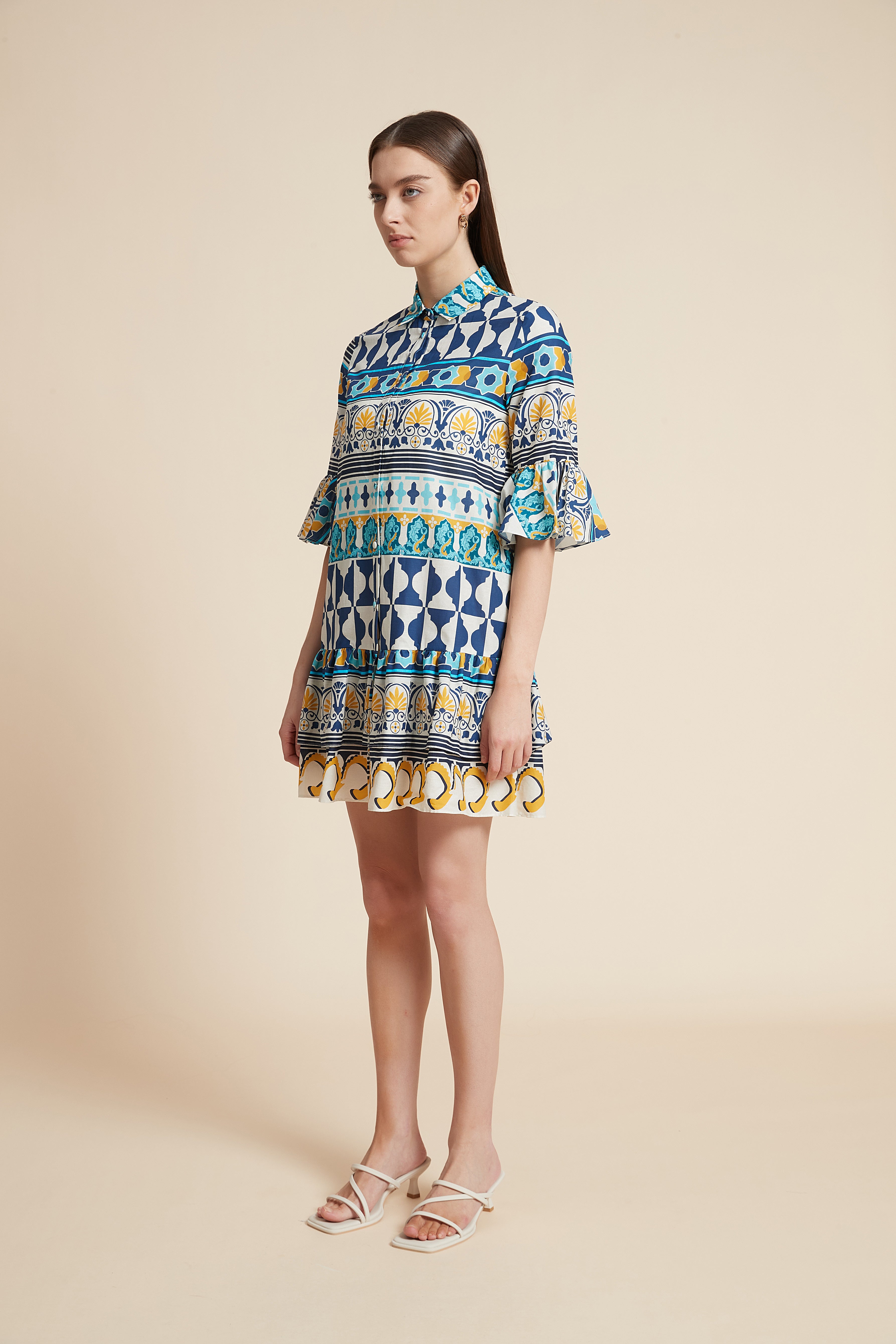 Short Printed Half-Sleeve Dress