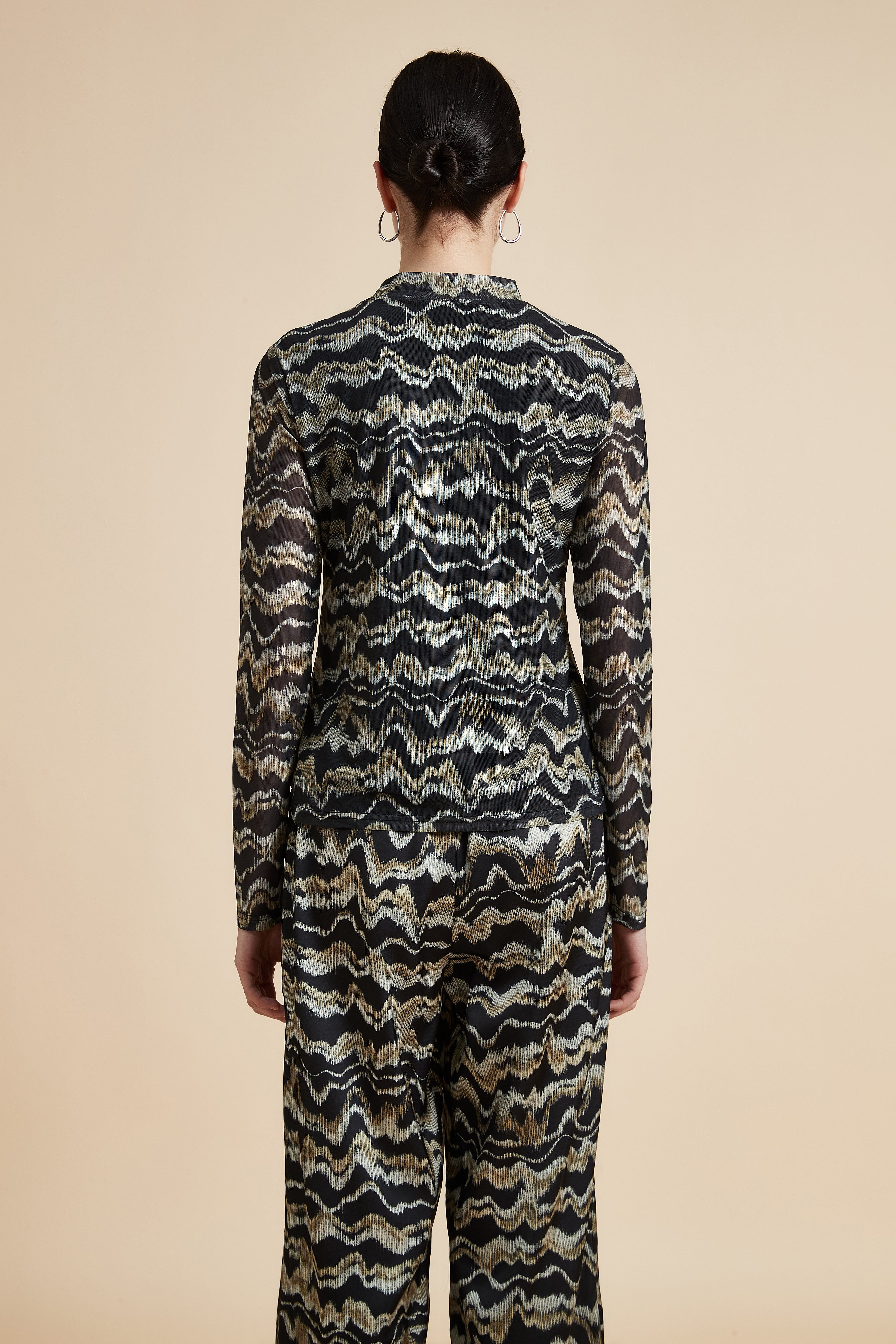 Colorful High Neck Long Sleeve Blouse