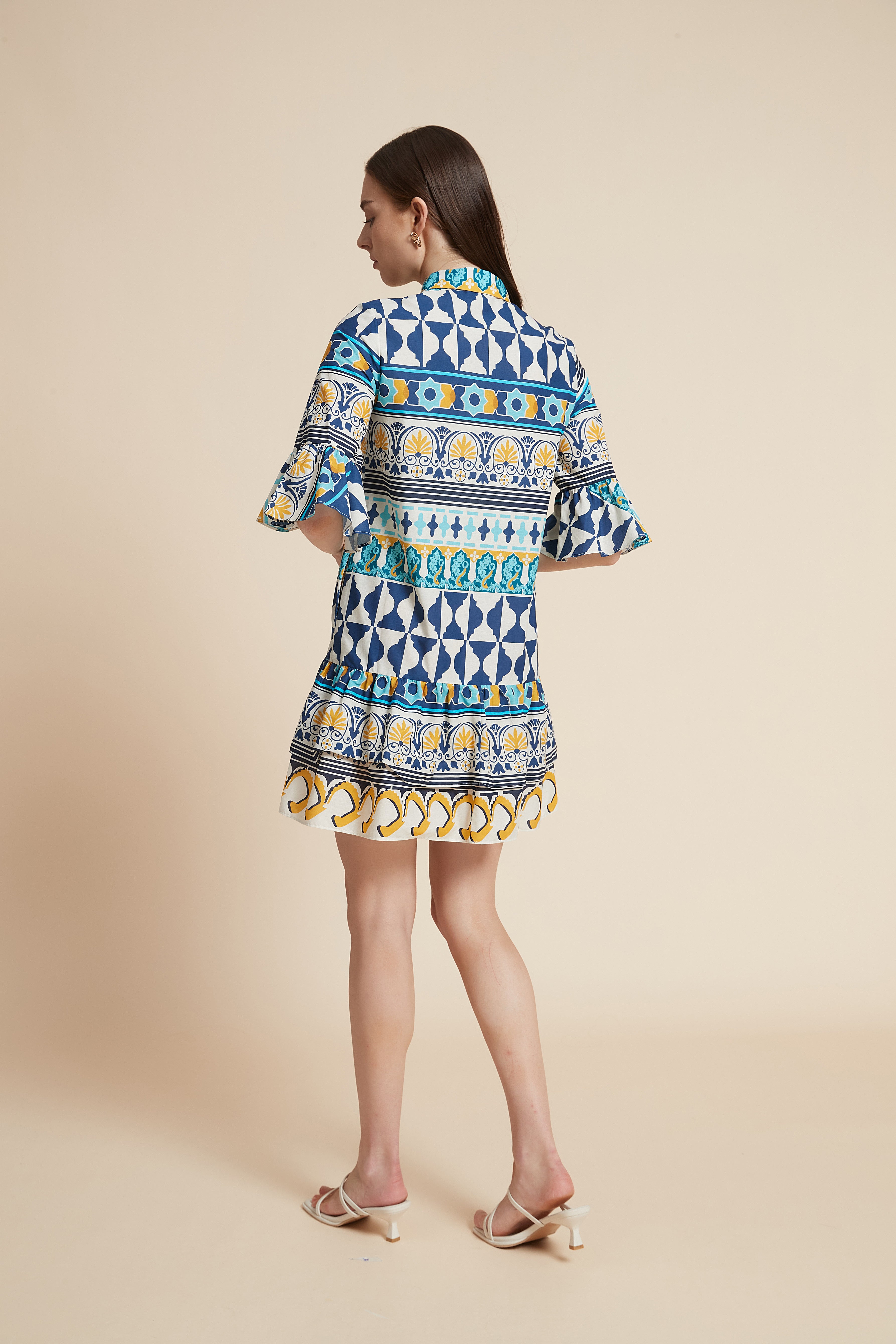 Short Printed Half-Sleeve Dress