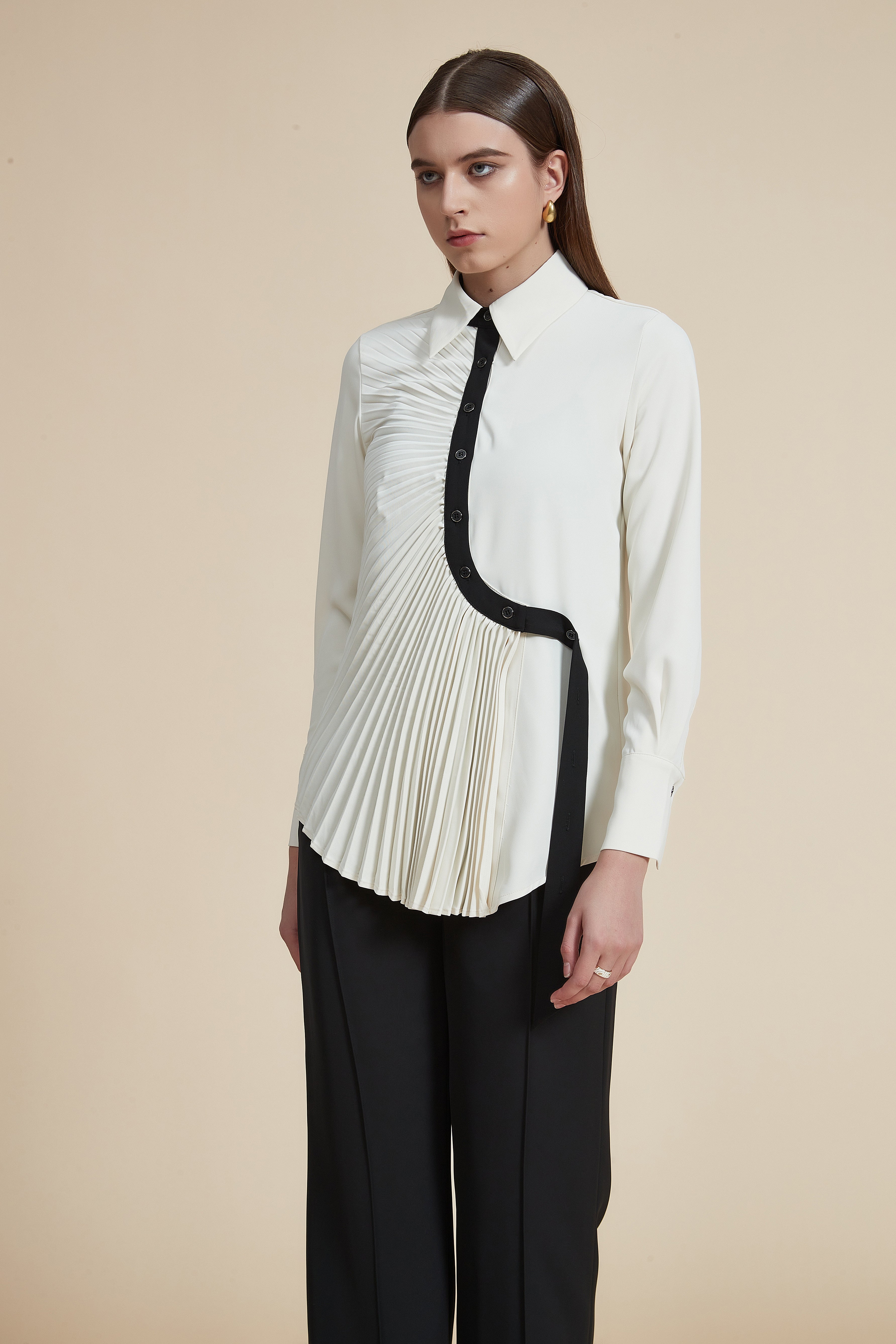 Ruffled long-sleeve blouse