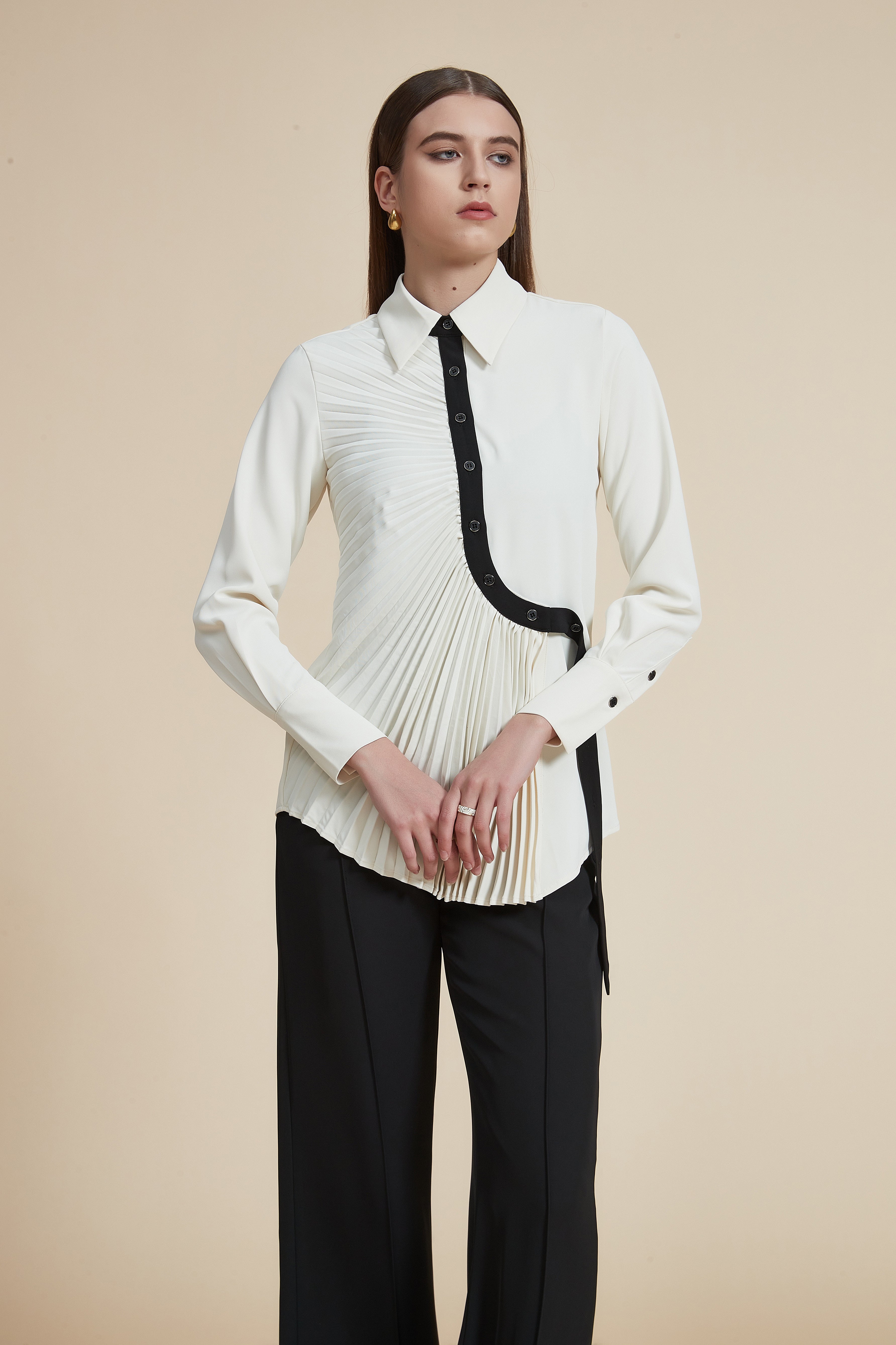 Ruffled long-sleeve blouse