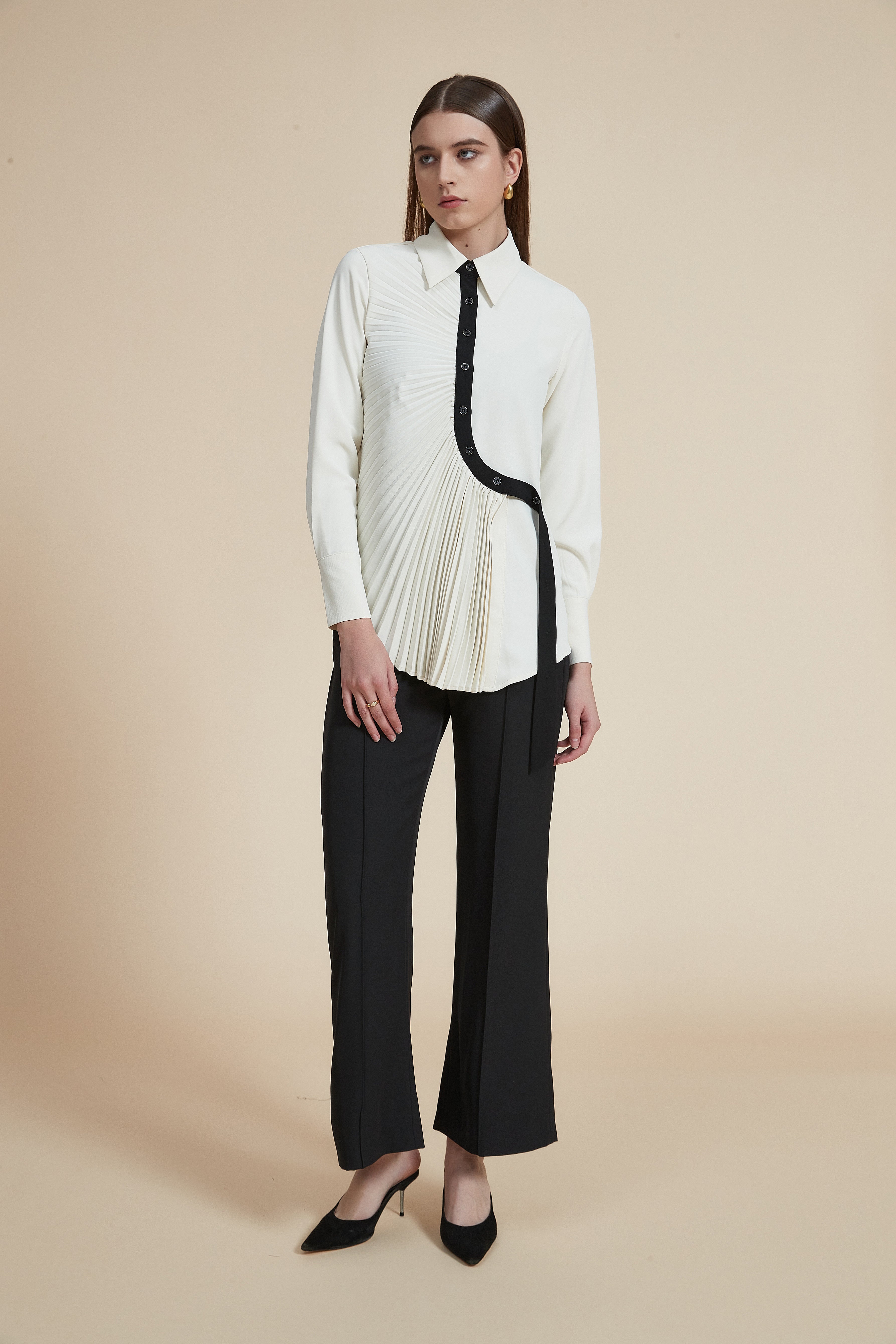 Ruffled long-sleeve blouse