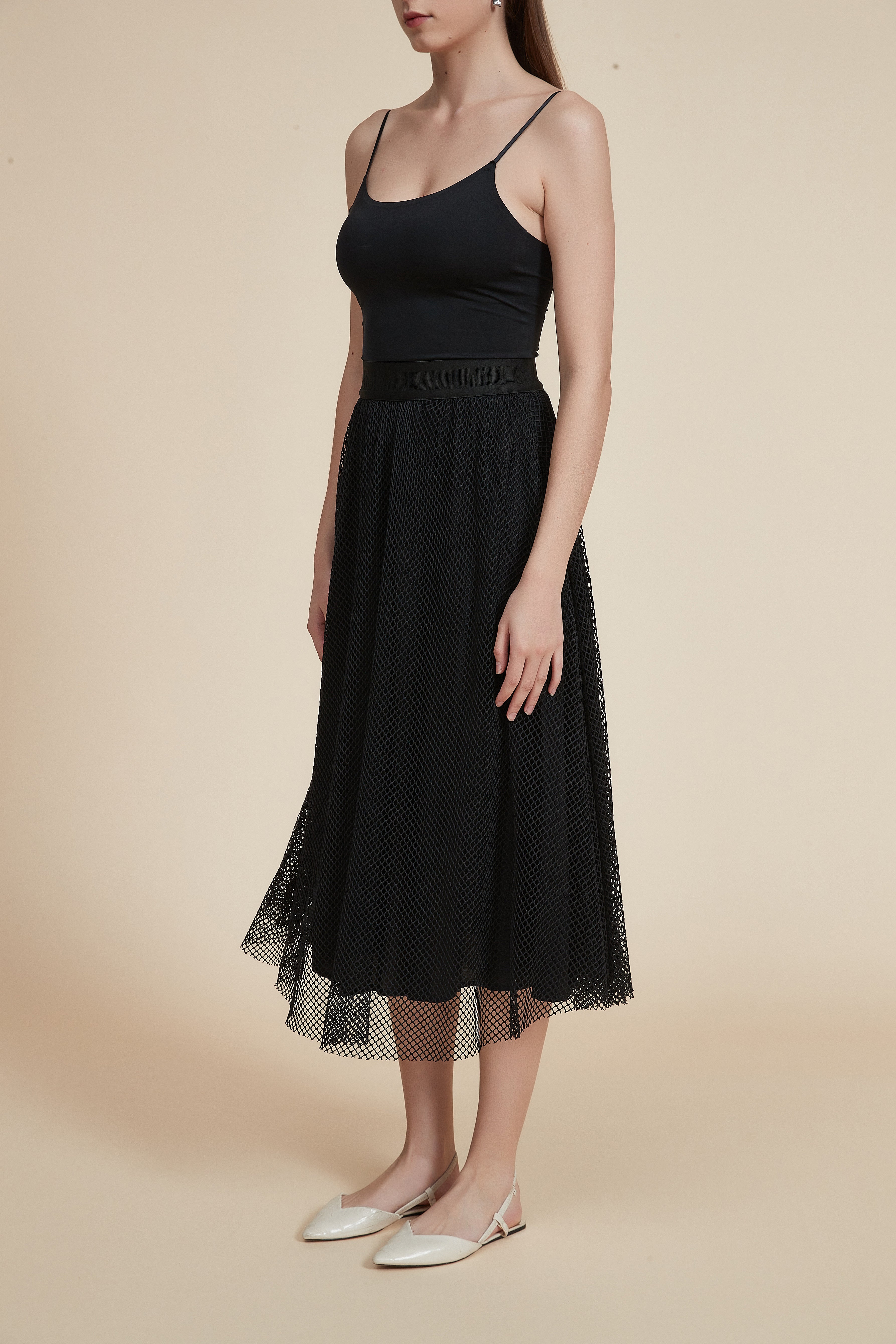 Lace Midi Skirt with Elastic Waistband