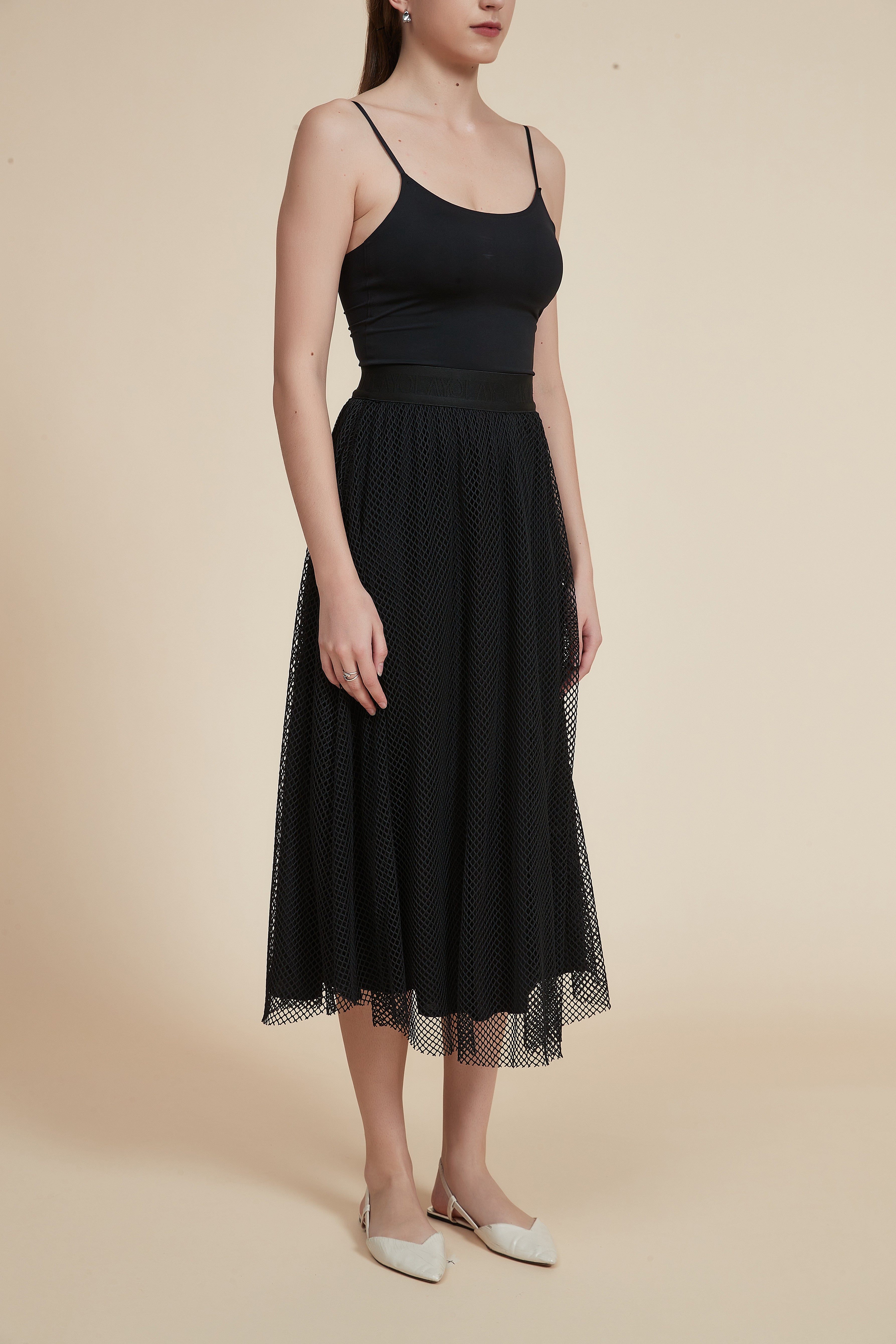 Lace Midi Skirt with Elastic Waistband