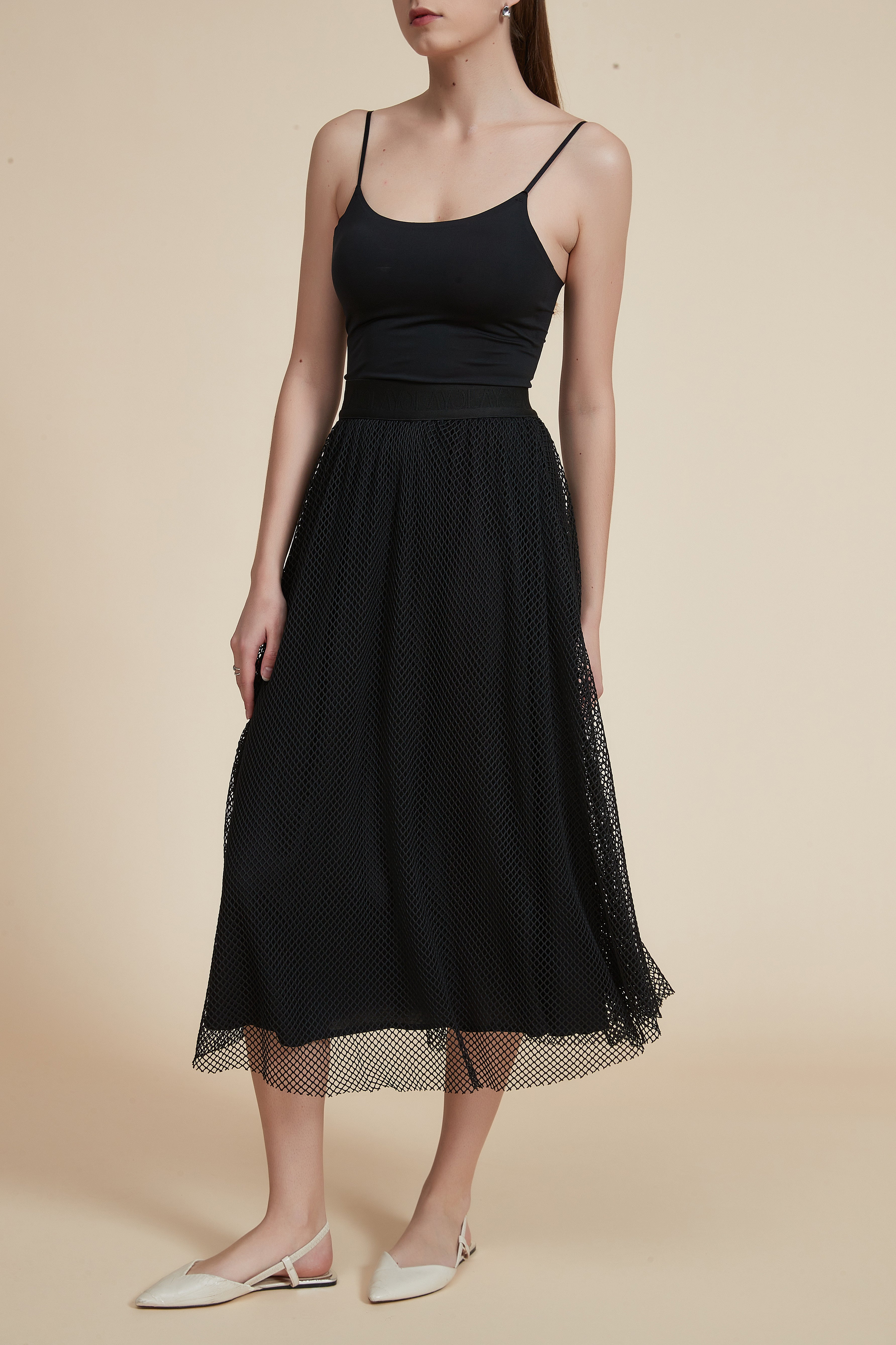 Lace Midi Skirt with Elastic Waistband