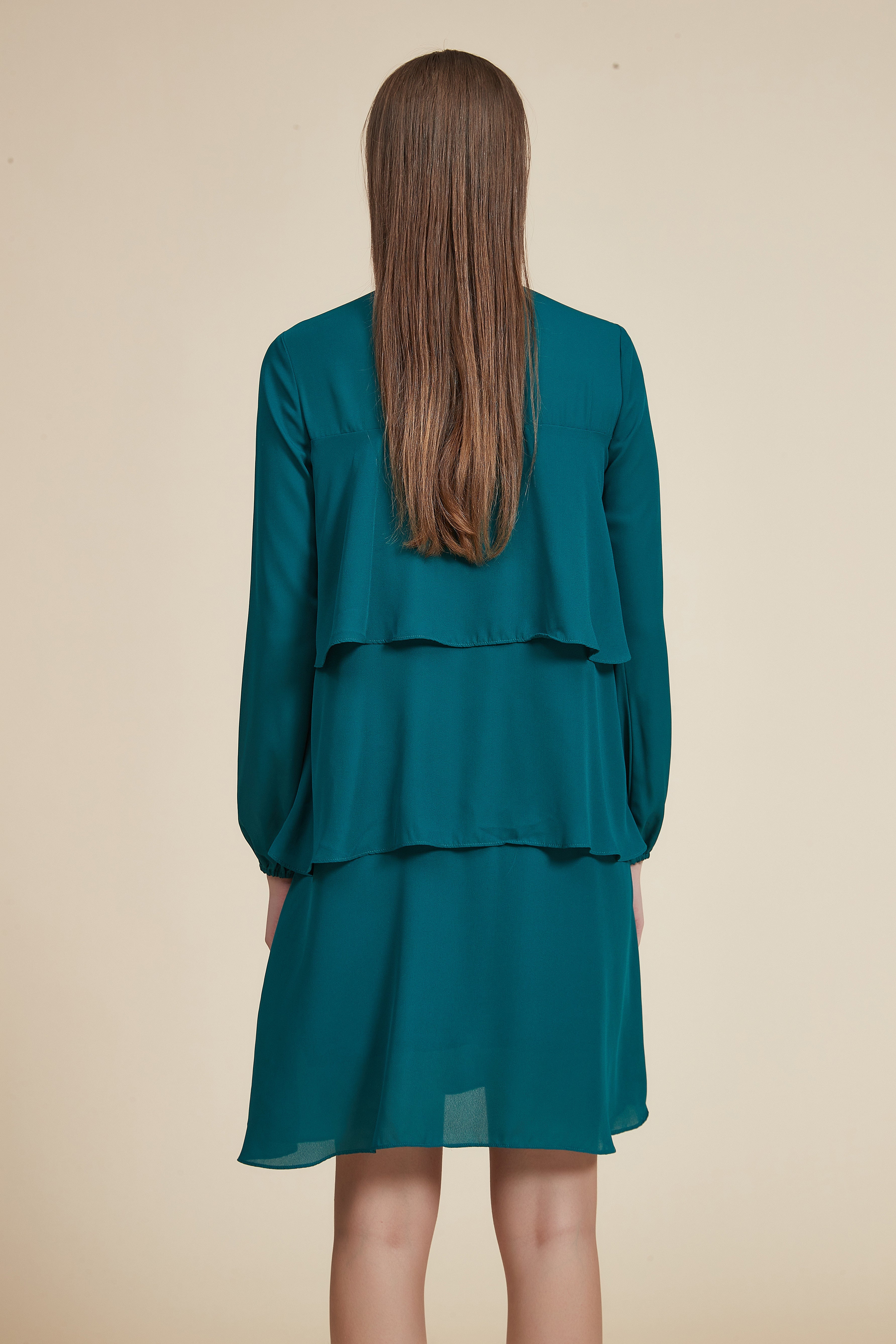 Plain Long Sleeve Layered Short Dress