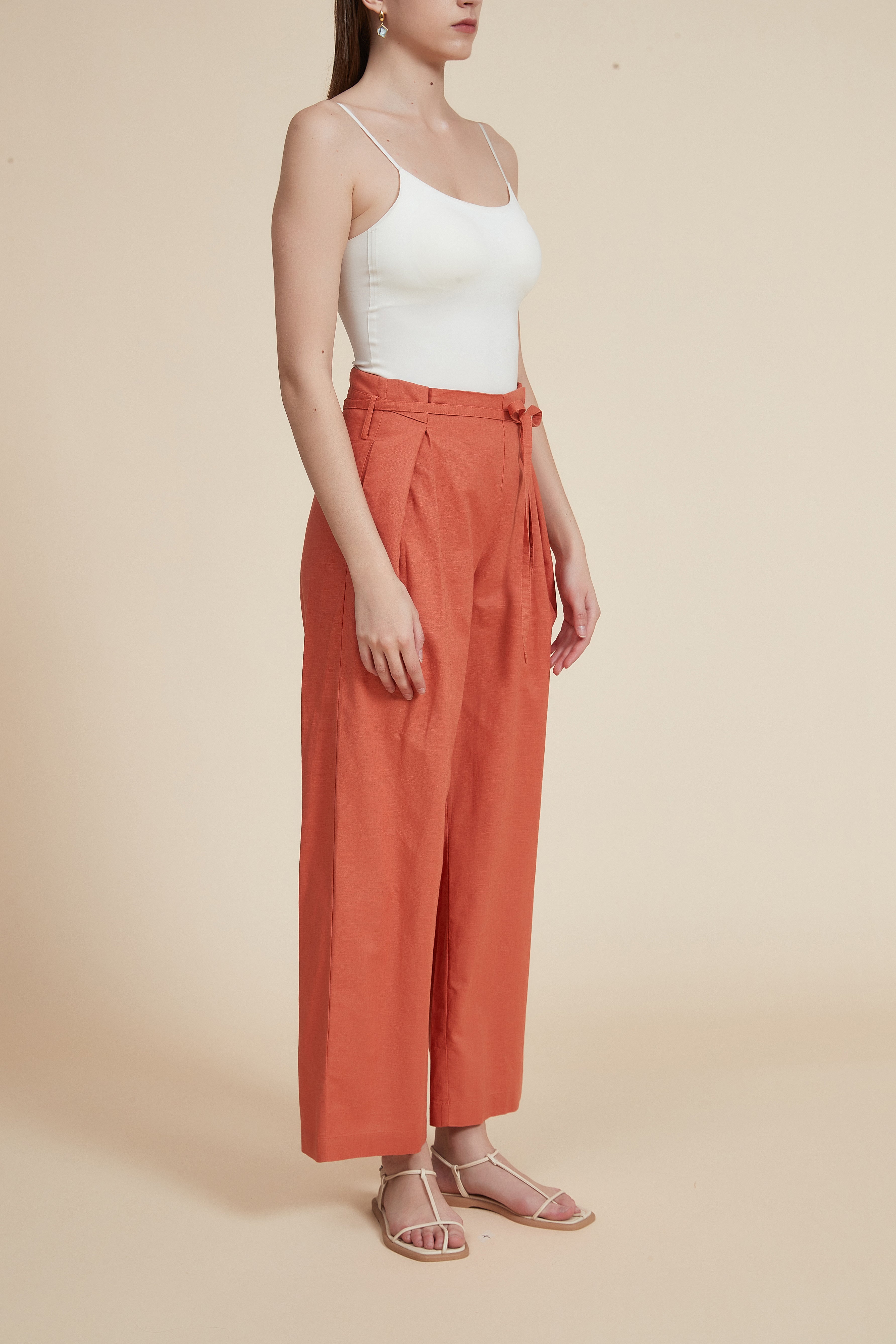 Wide High-Waisted Plain Trousers