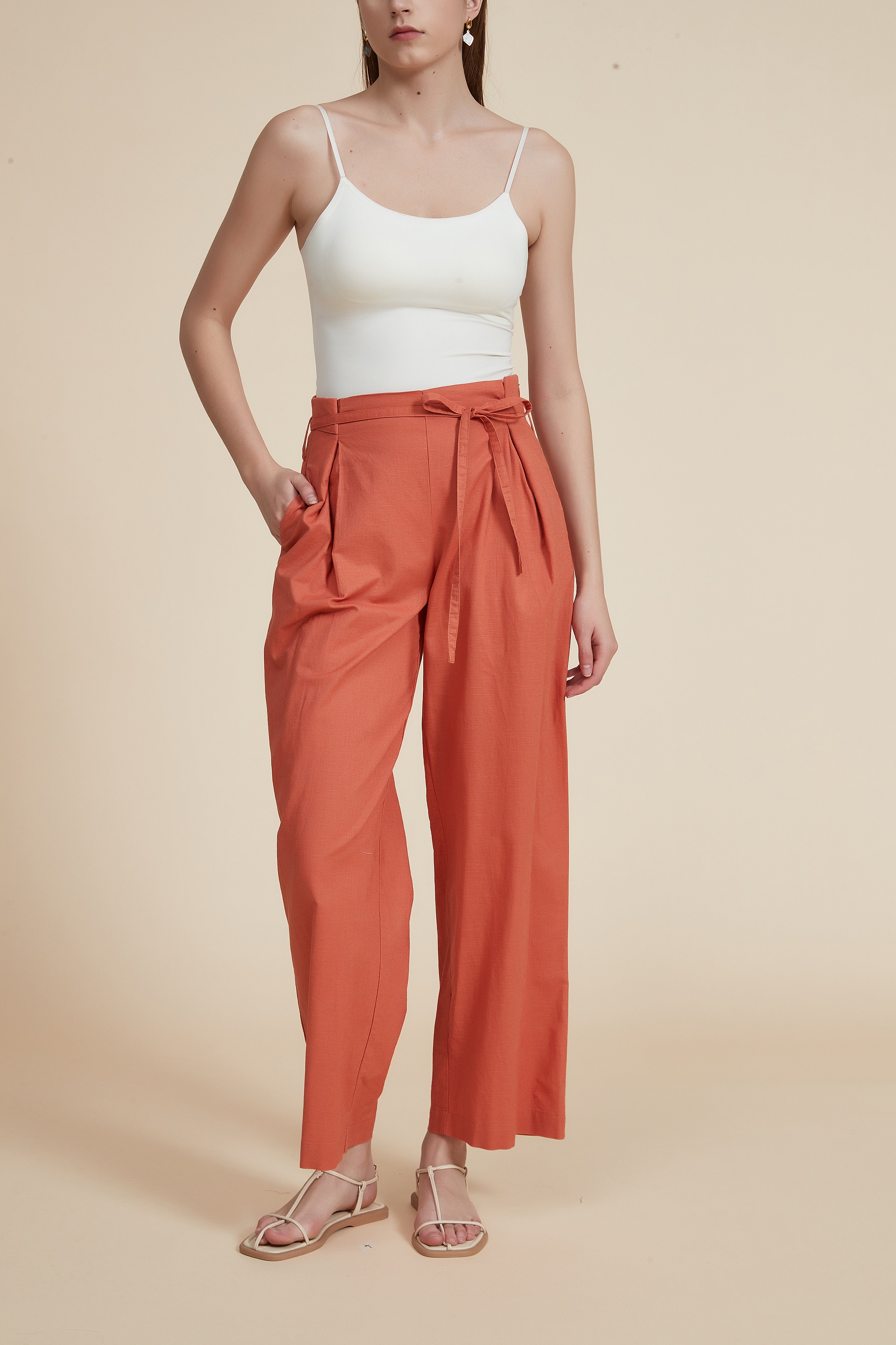 Wide High-Waisted Plain Trousers