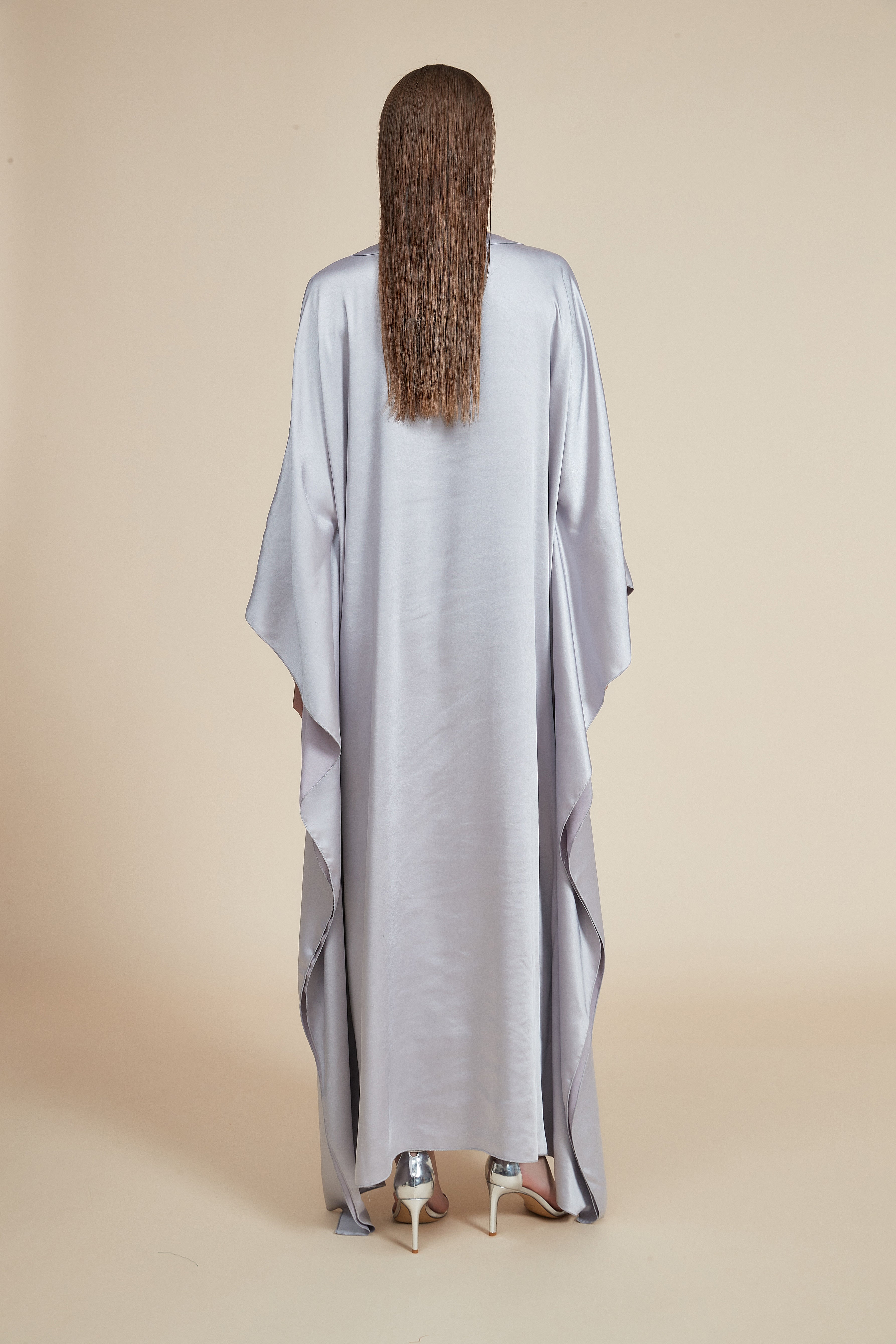Long Dress with Long Sleeves and V-Neck