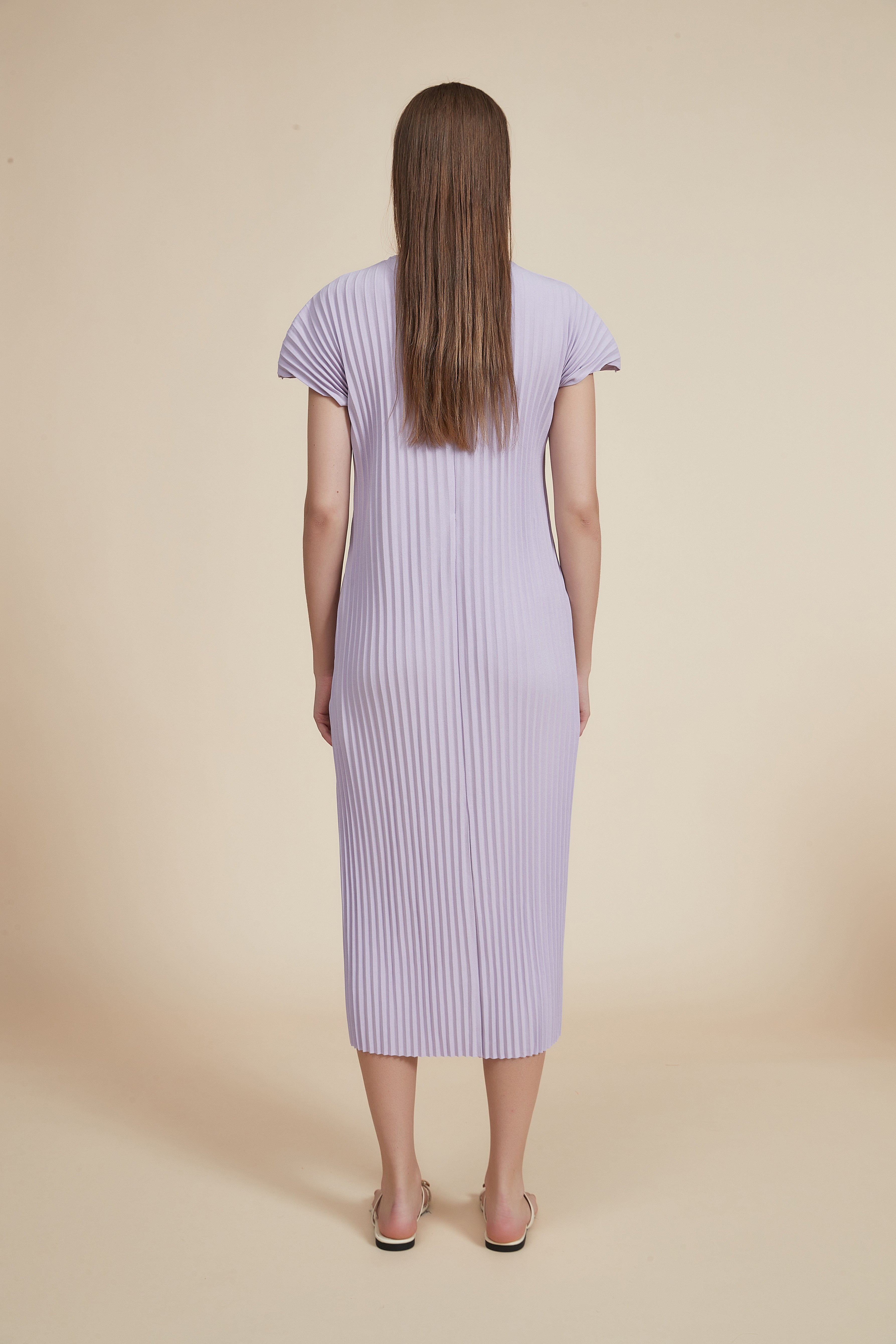 Pleated Midi Dress with Short Sleeves