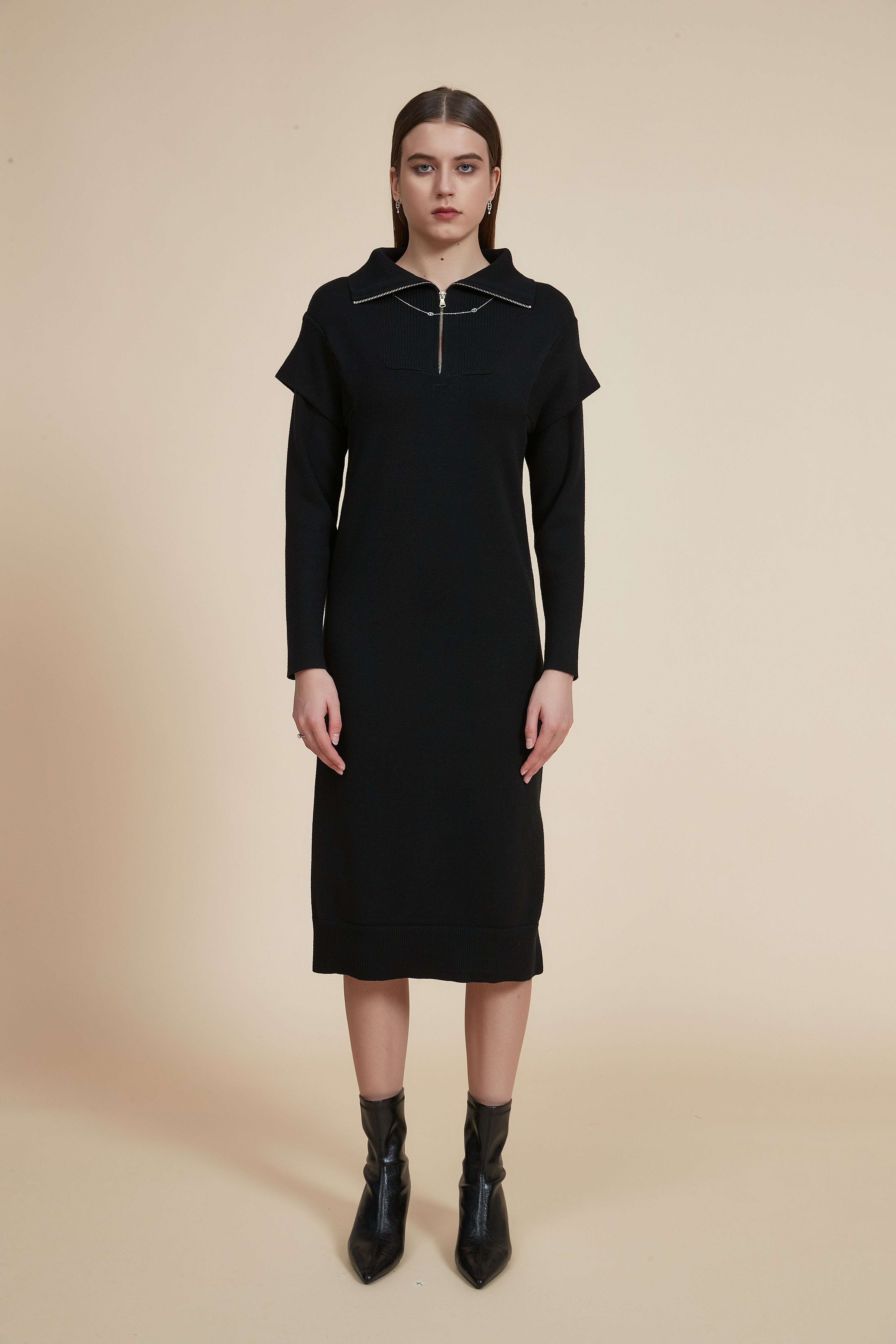 Plain Long Sleeve Midi Dress