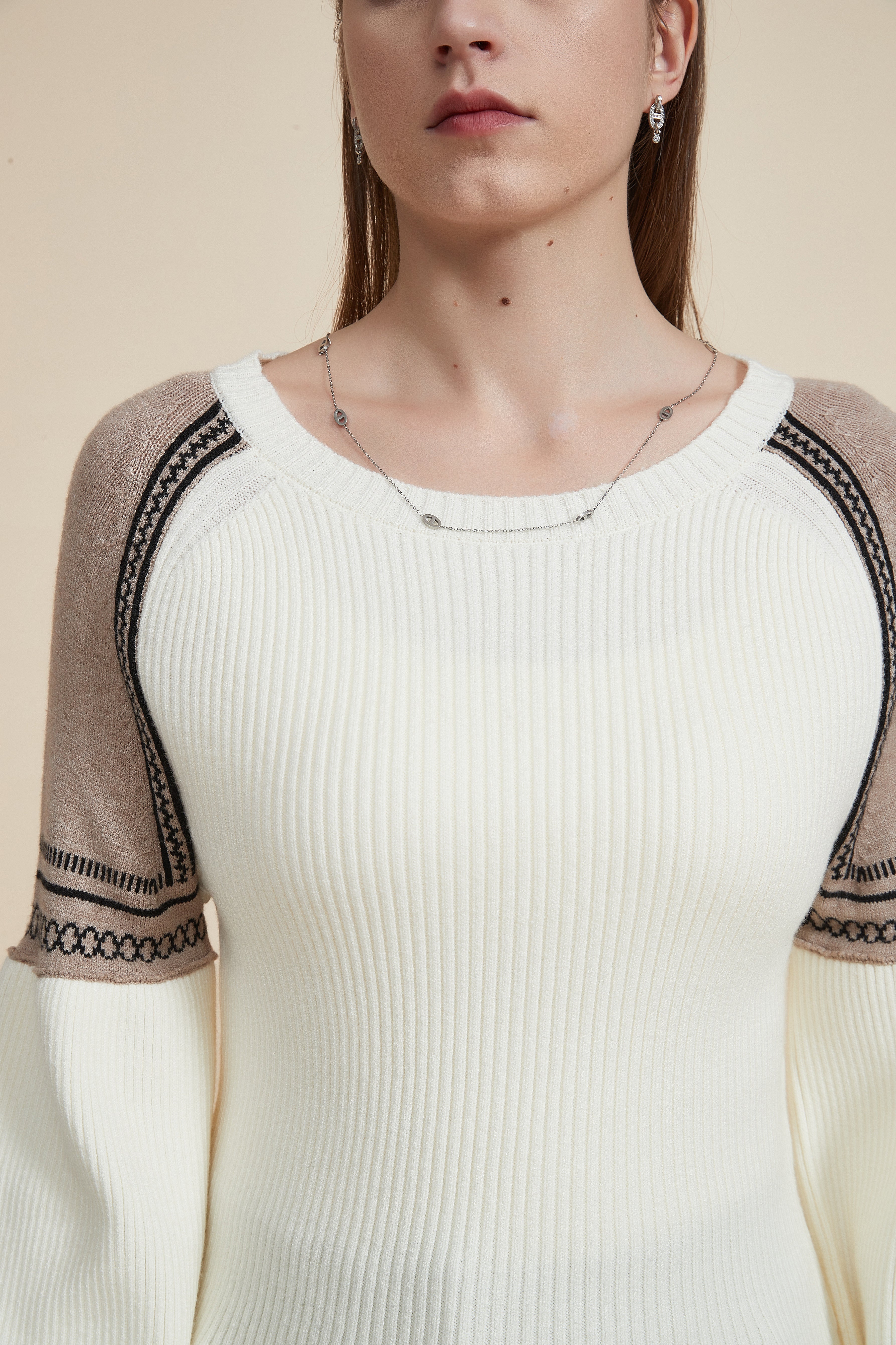 Ribbed long-sleeve puff T-shirt