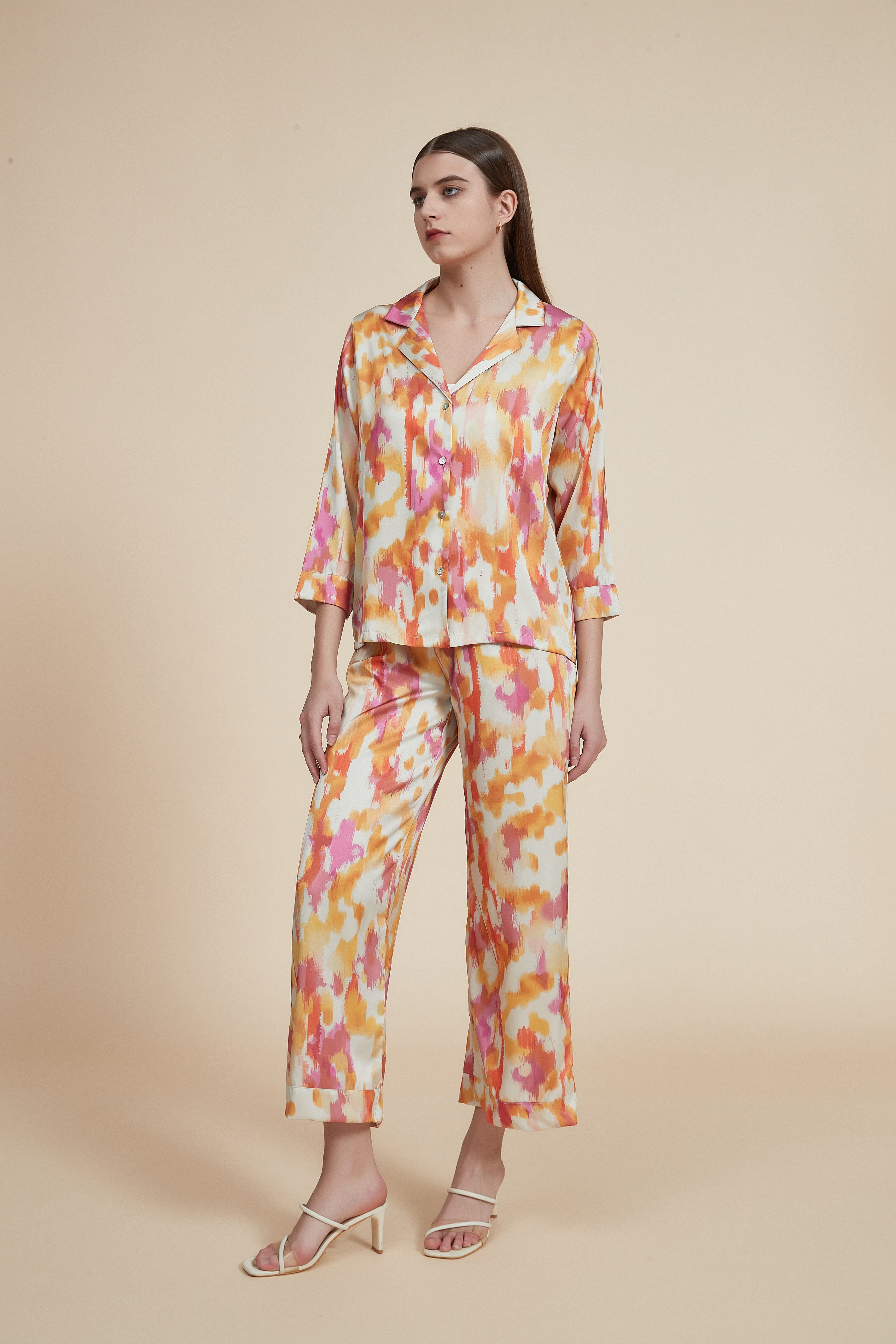 Printed 3/4-sleeve pajamas