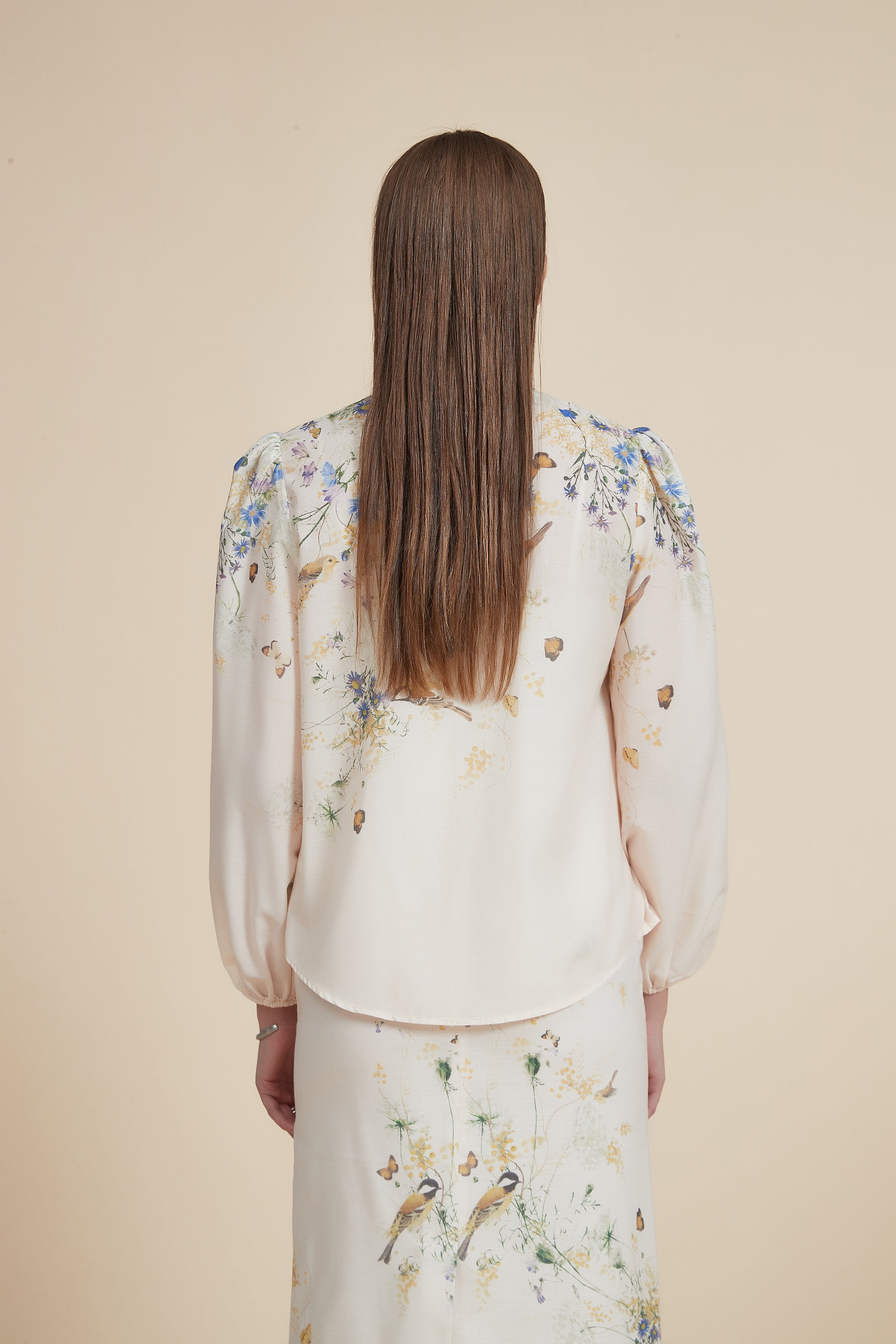 Printed Long Sleeve Blouse with Shirt Collar