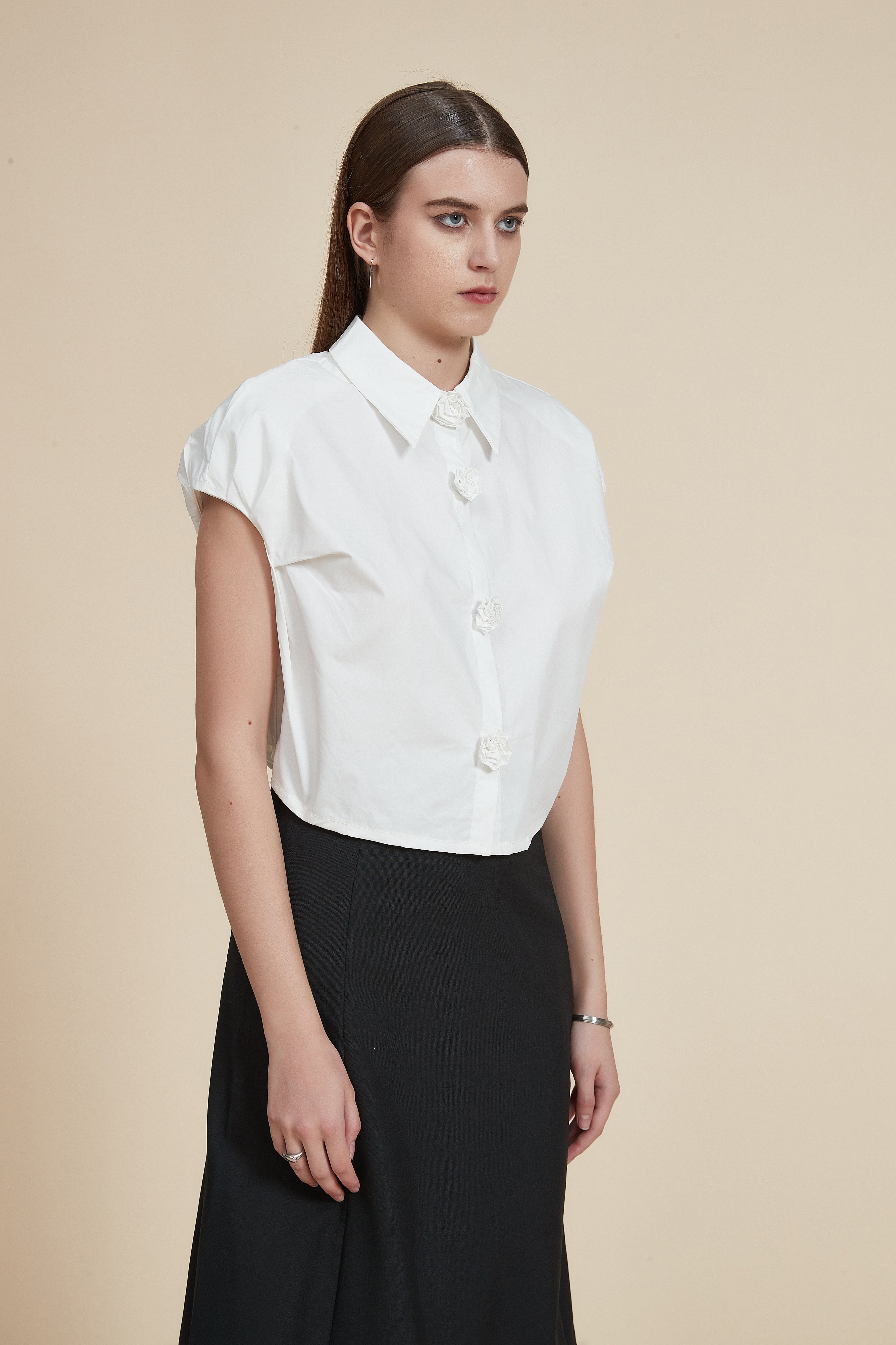 Plain Collar Sleeveless Blouse