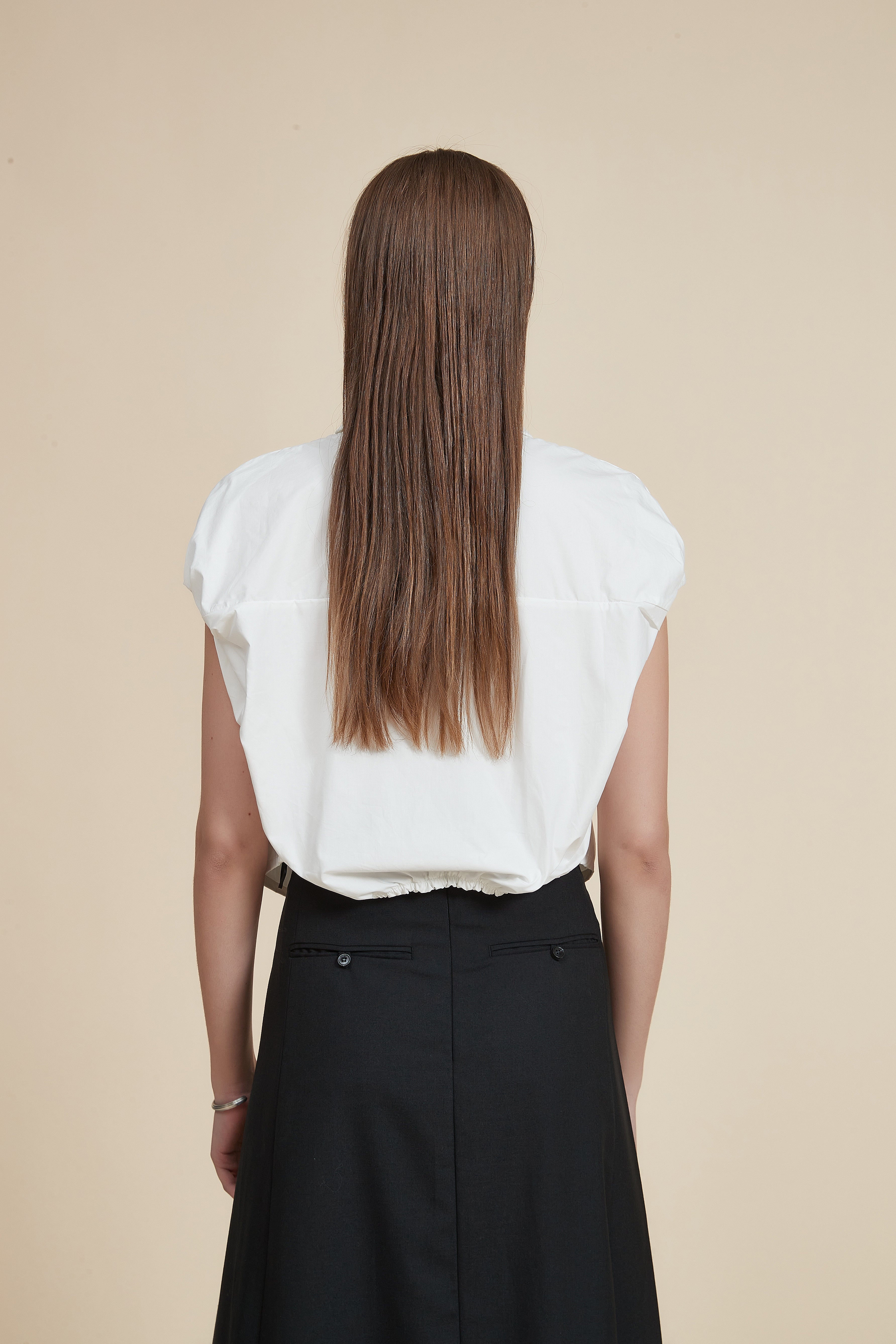 Plain Collar Sleeveless Blouse