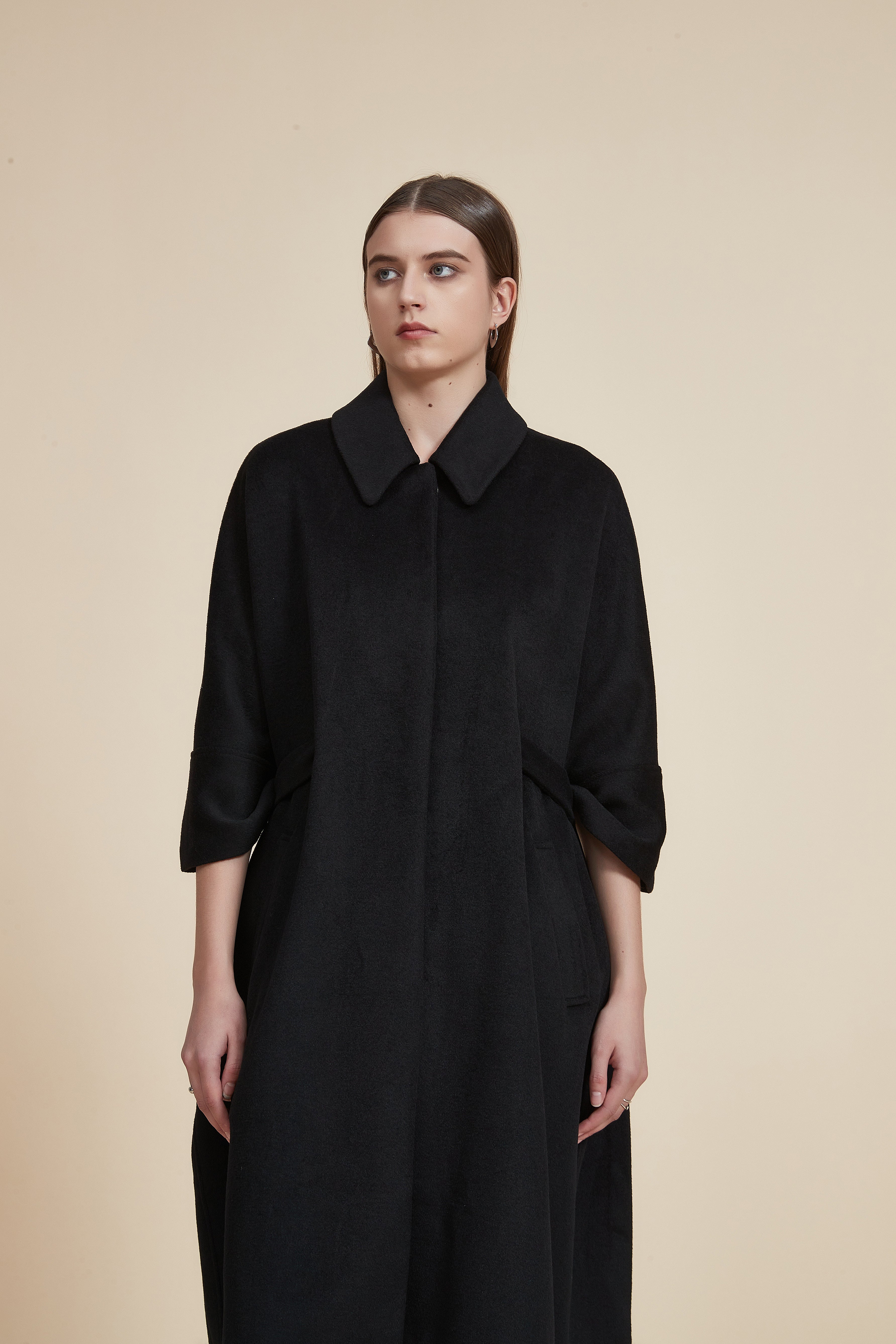 Knee-Length 4/3 Long Jacket with Shirt Collar