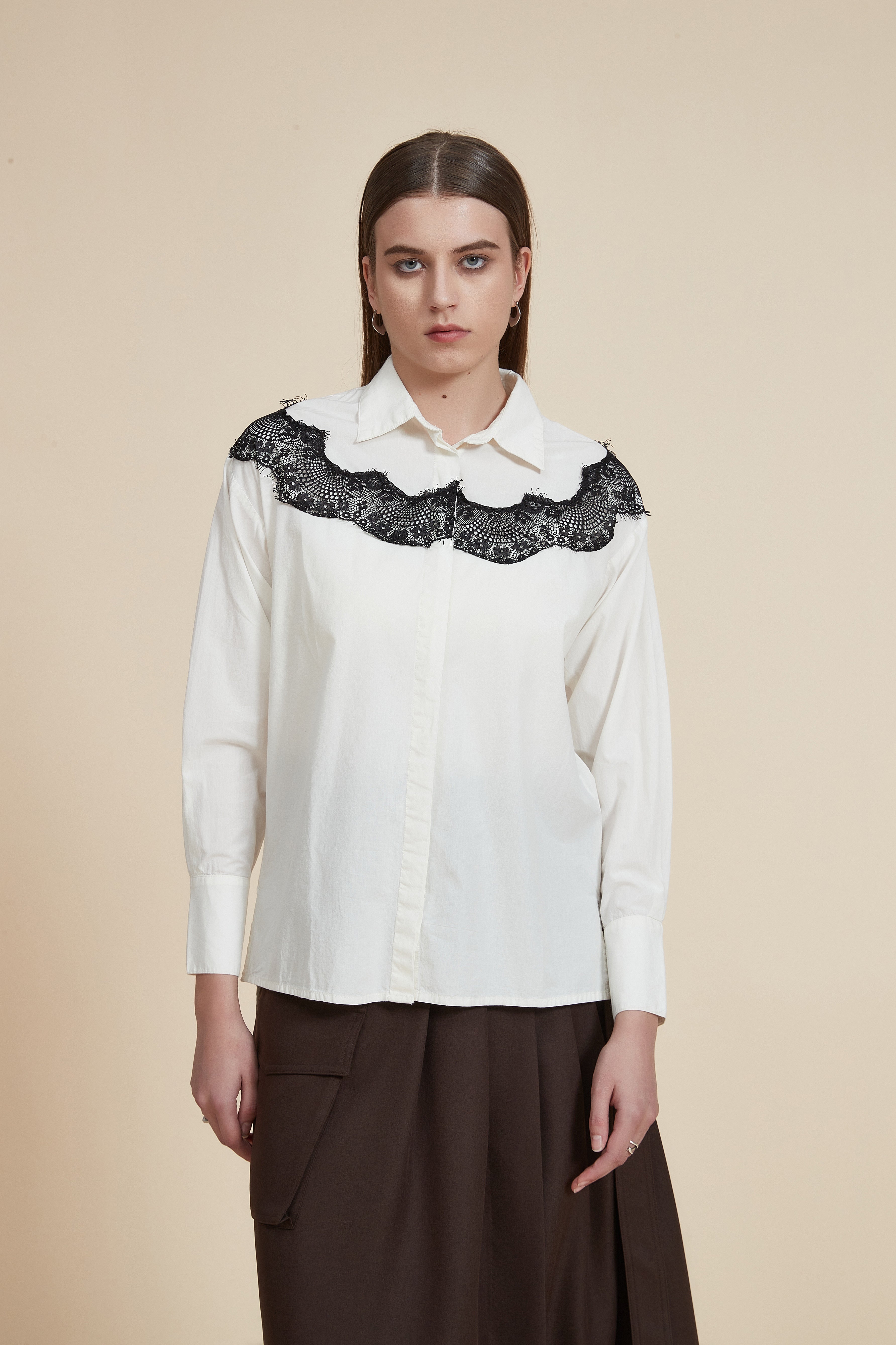 Long-sleeve lace blouse