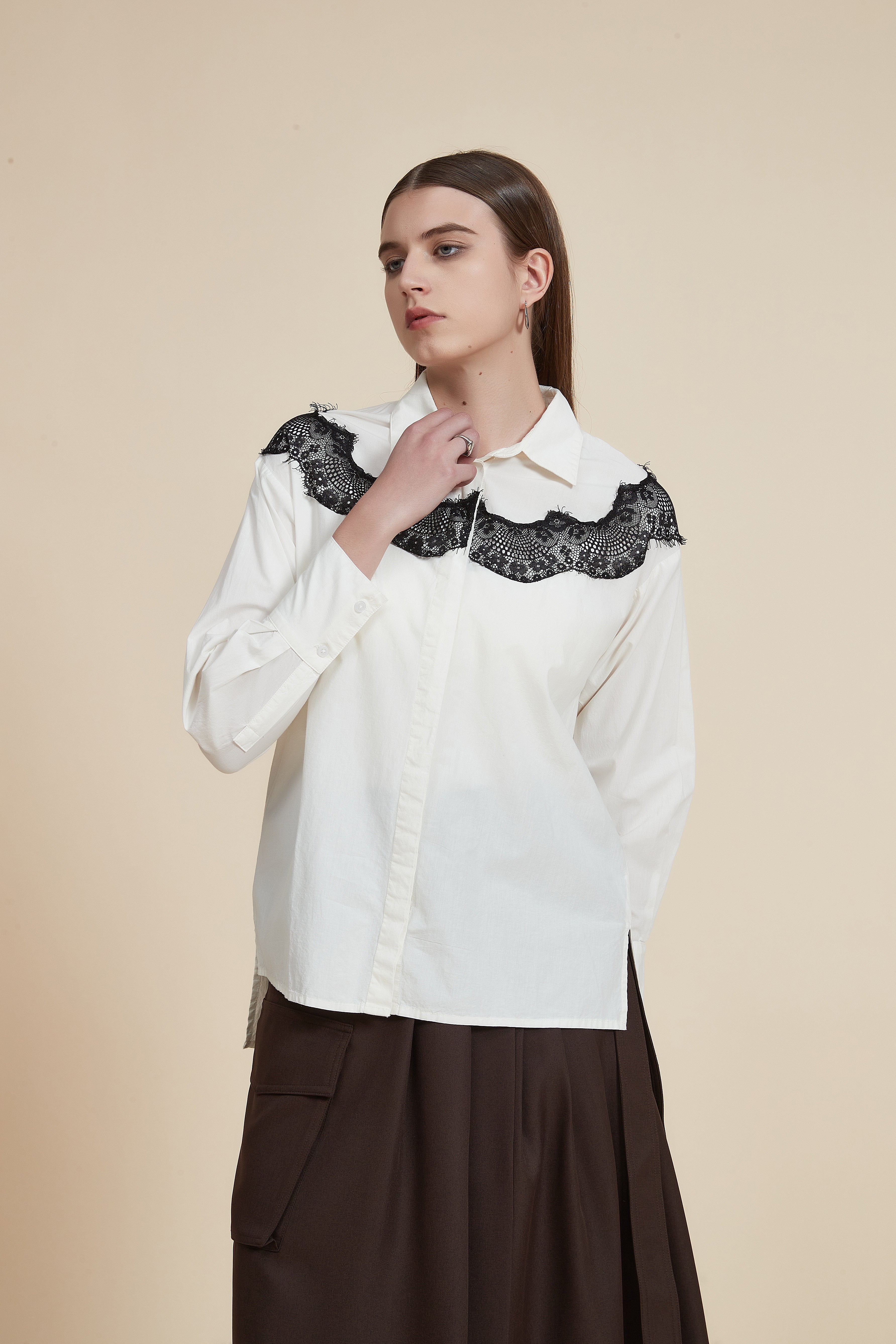 Long-sleeve lace blouse