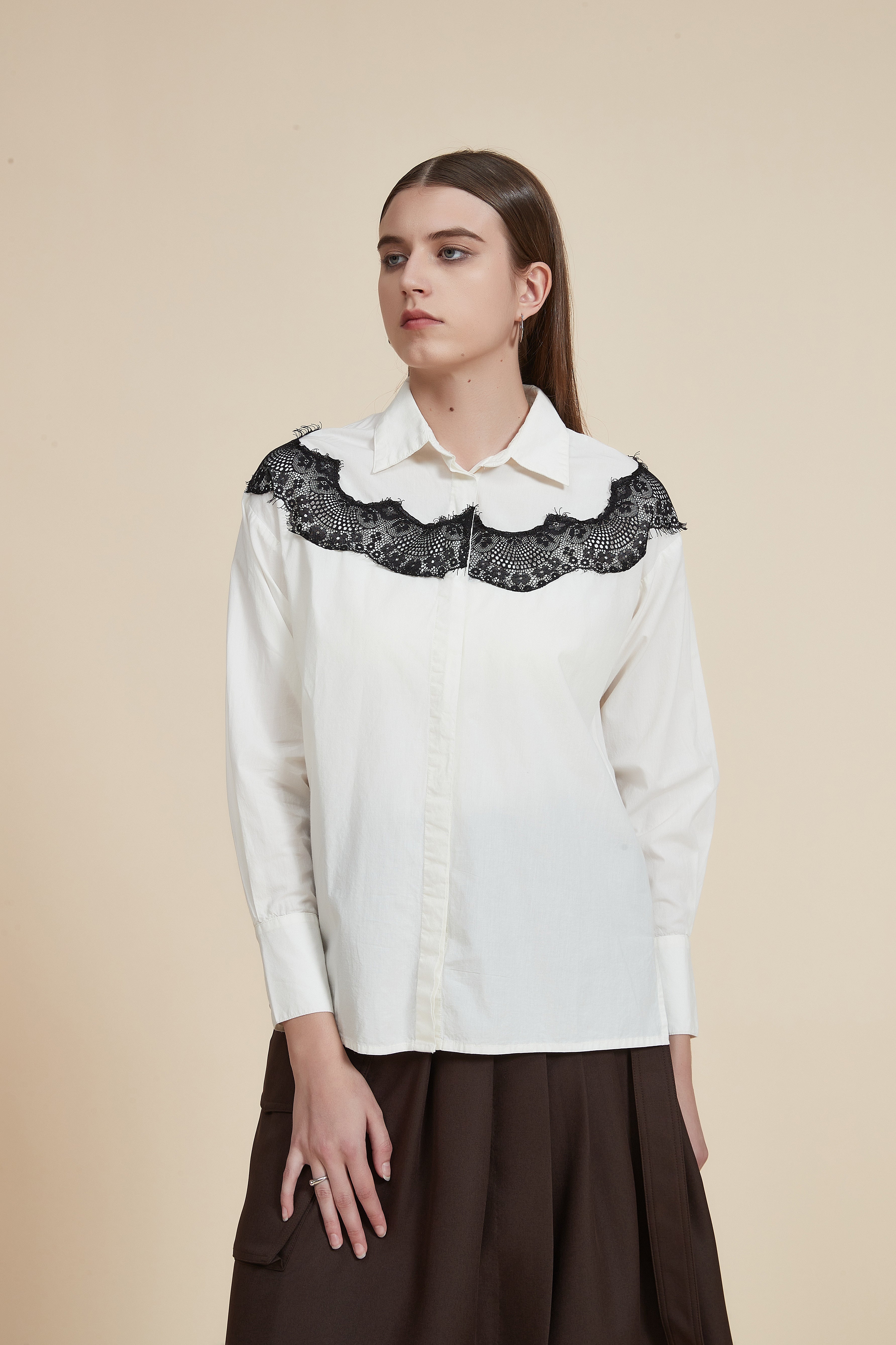 Long-sleeve lace blouse