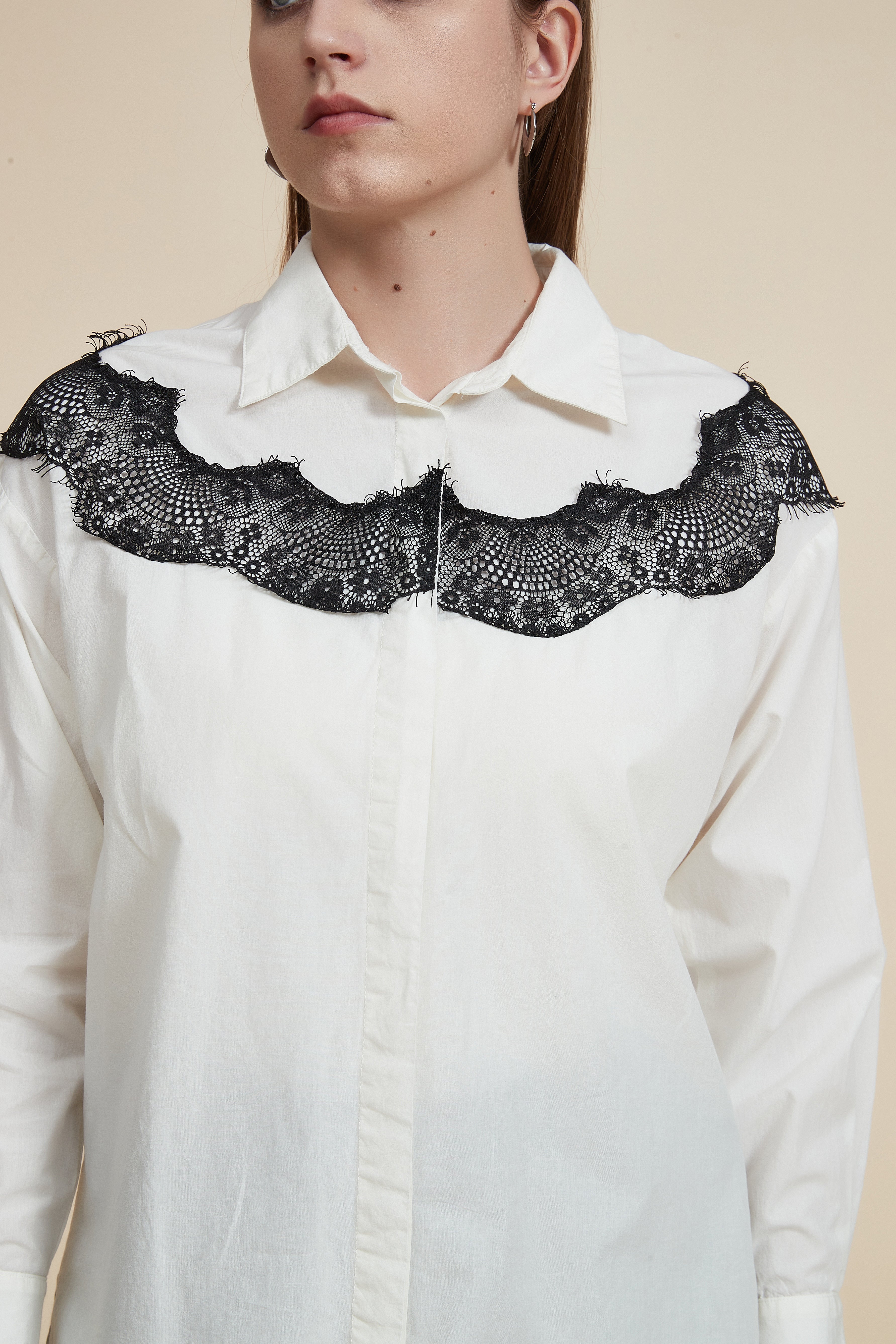 Long-sleeve lace blouse