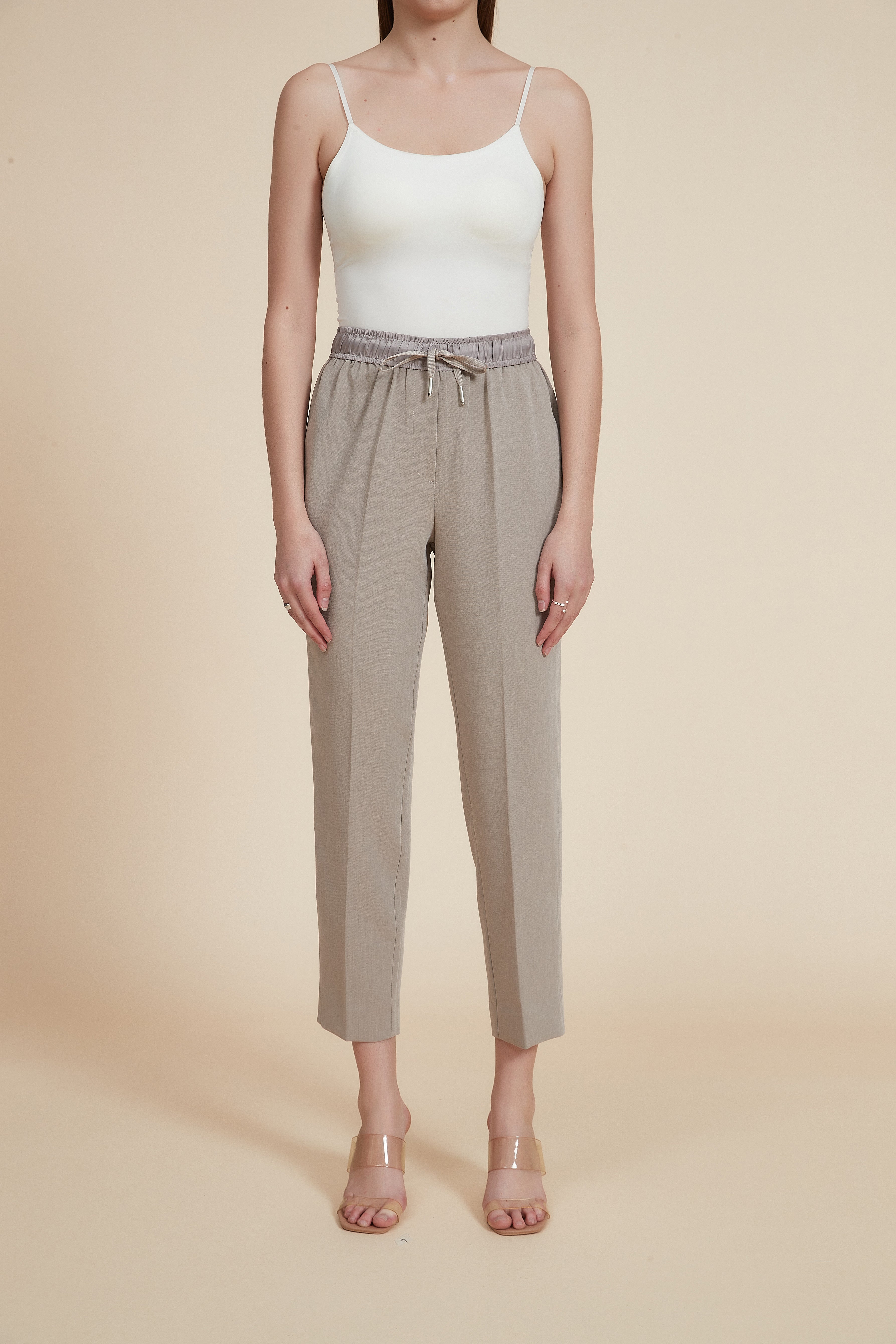 Solid Fabric Pants with Elastic Waist