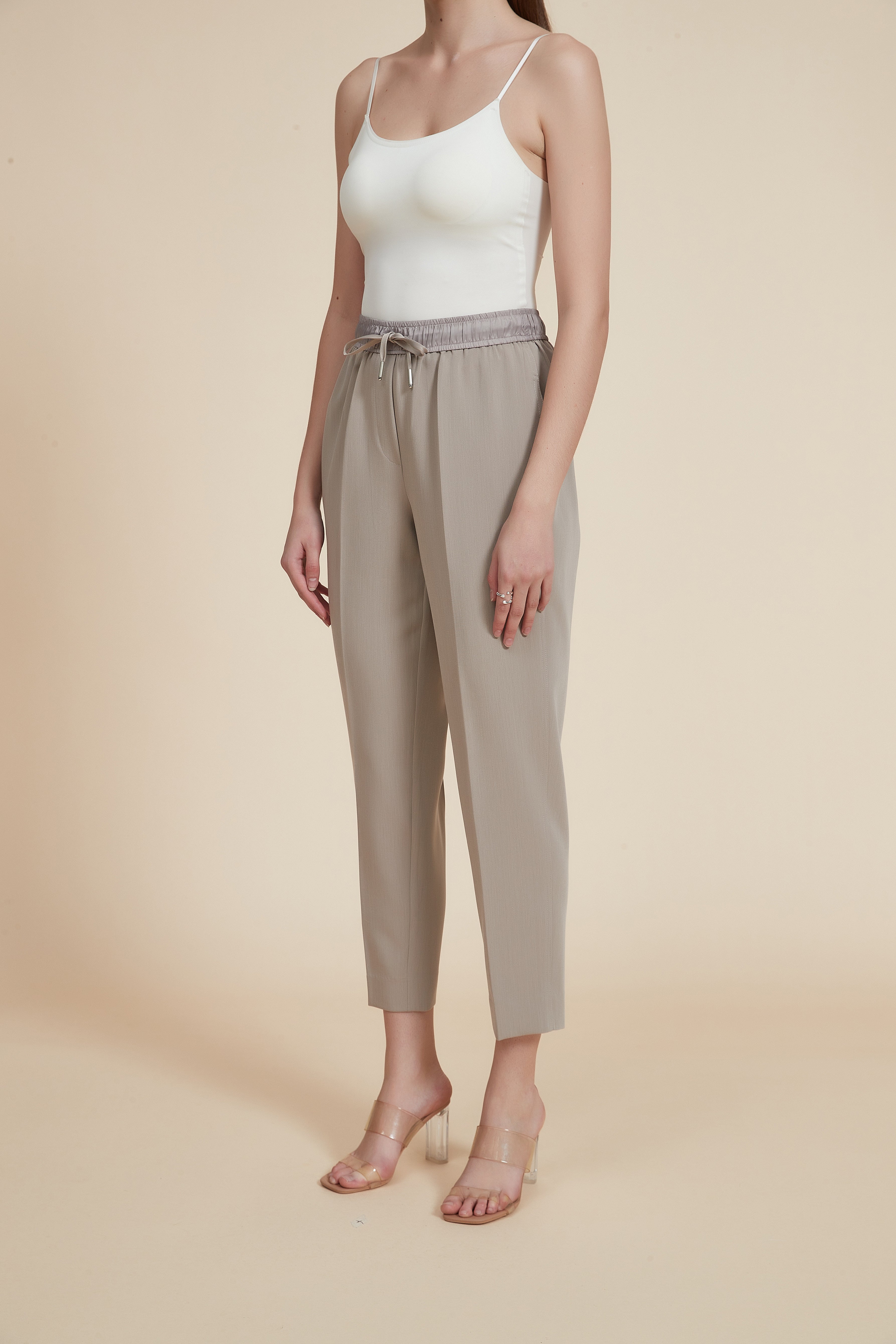 Solid Fabric Pants with Elastic Waist
