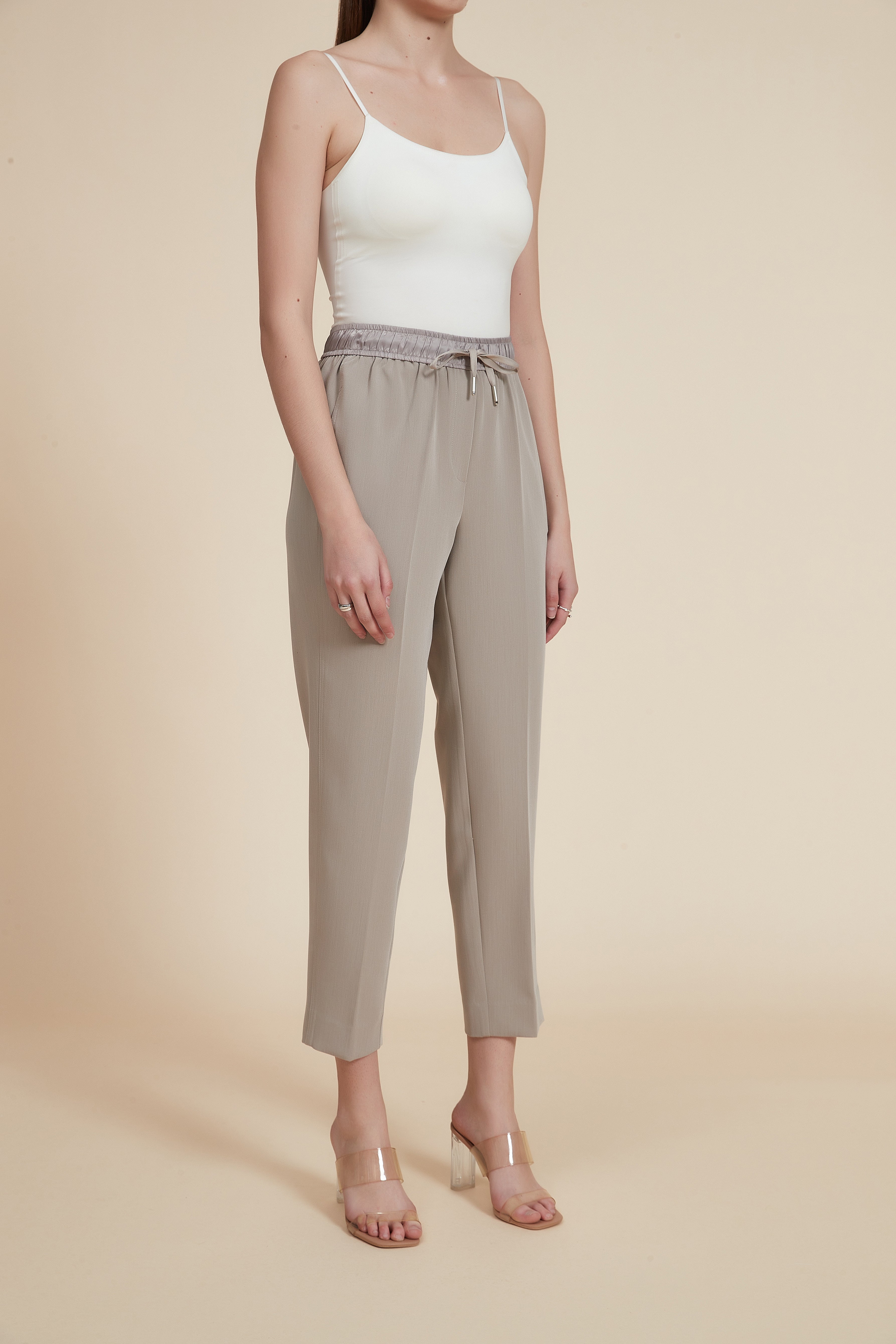 Solid Fabric Pants with Elastic Waist