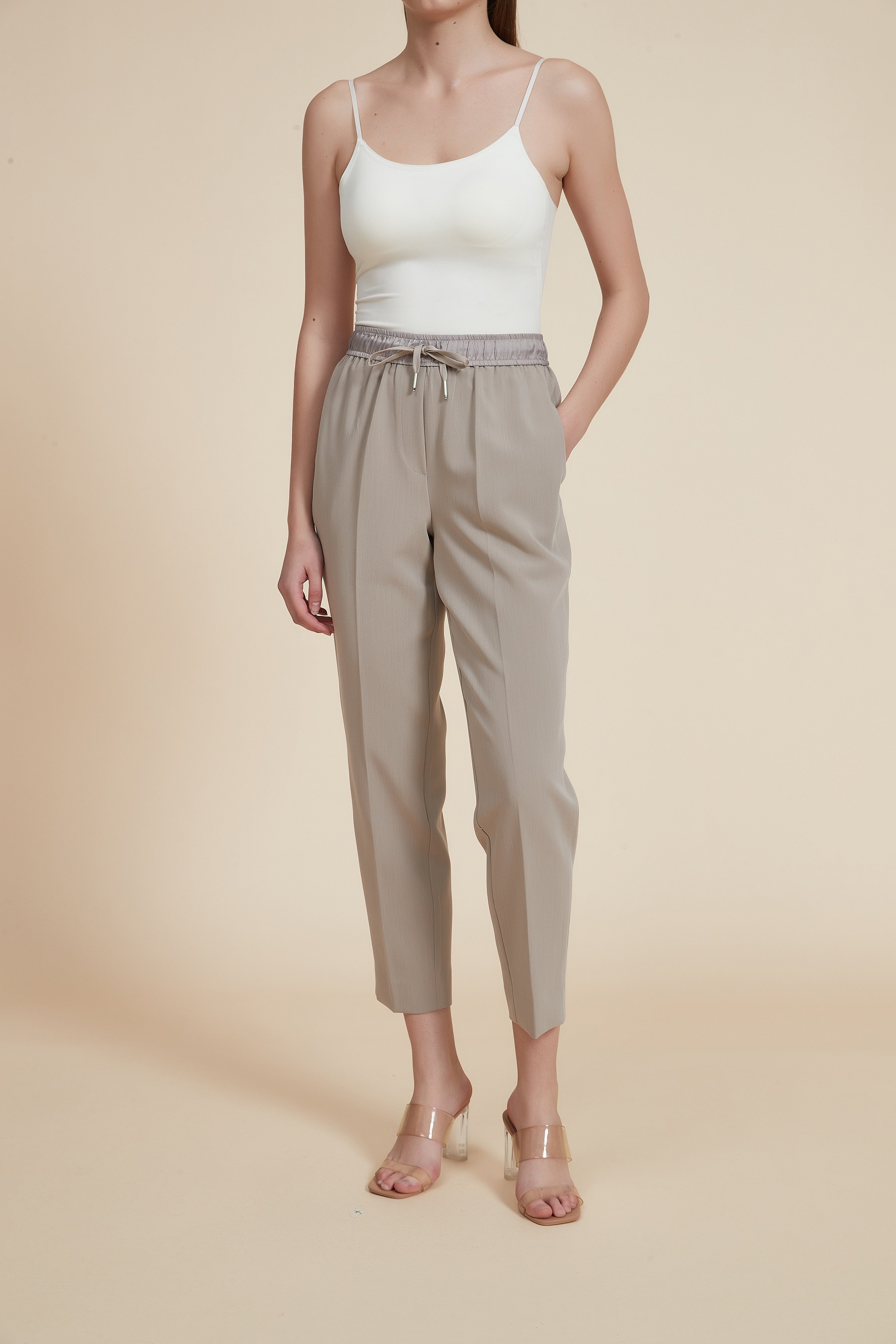 Solid Fabric Pants with Elastic Waist