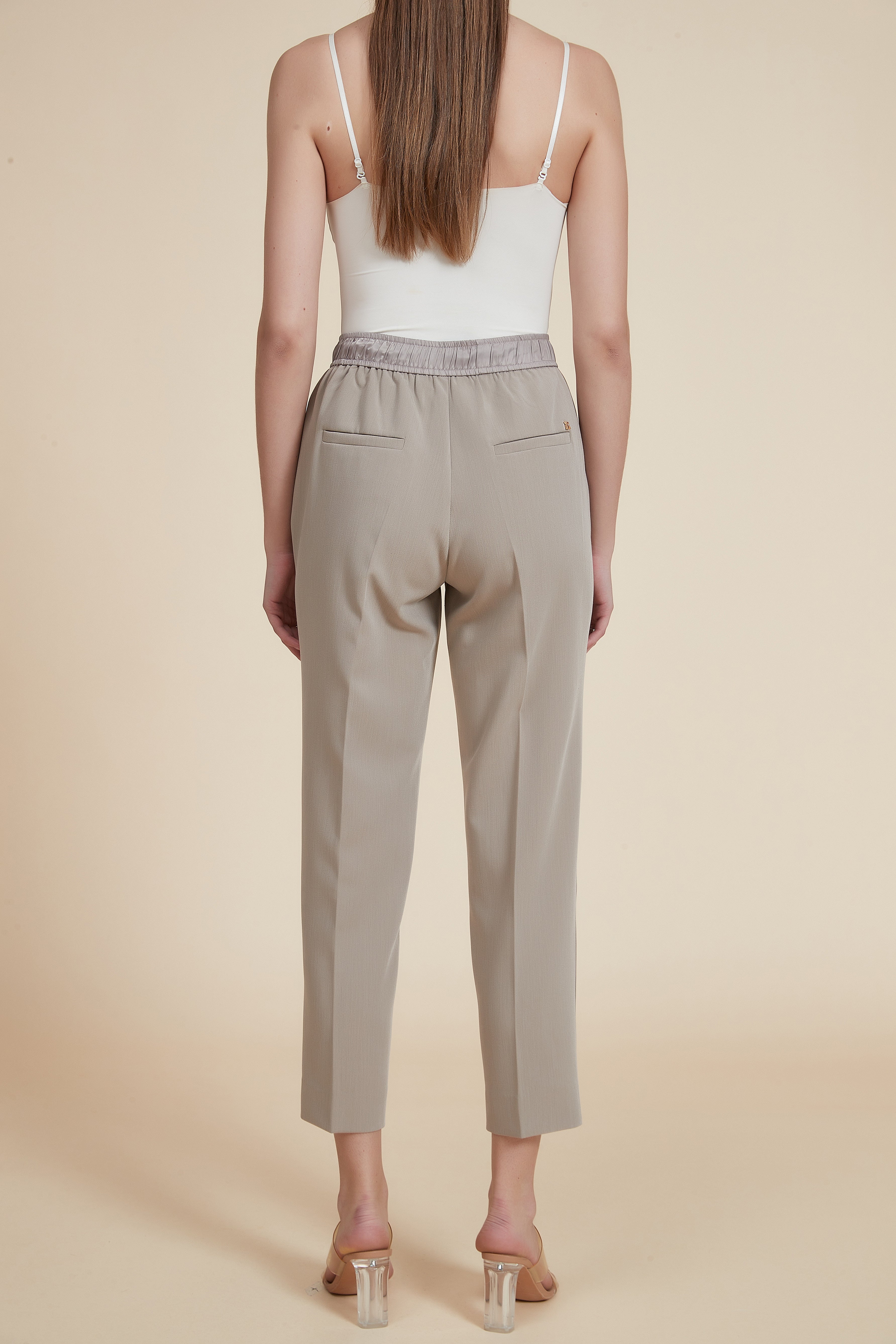 Solid Fabric Pants with Elastic Waist
