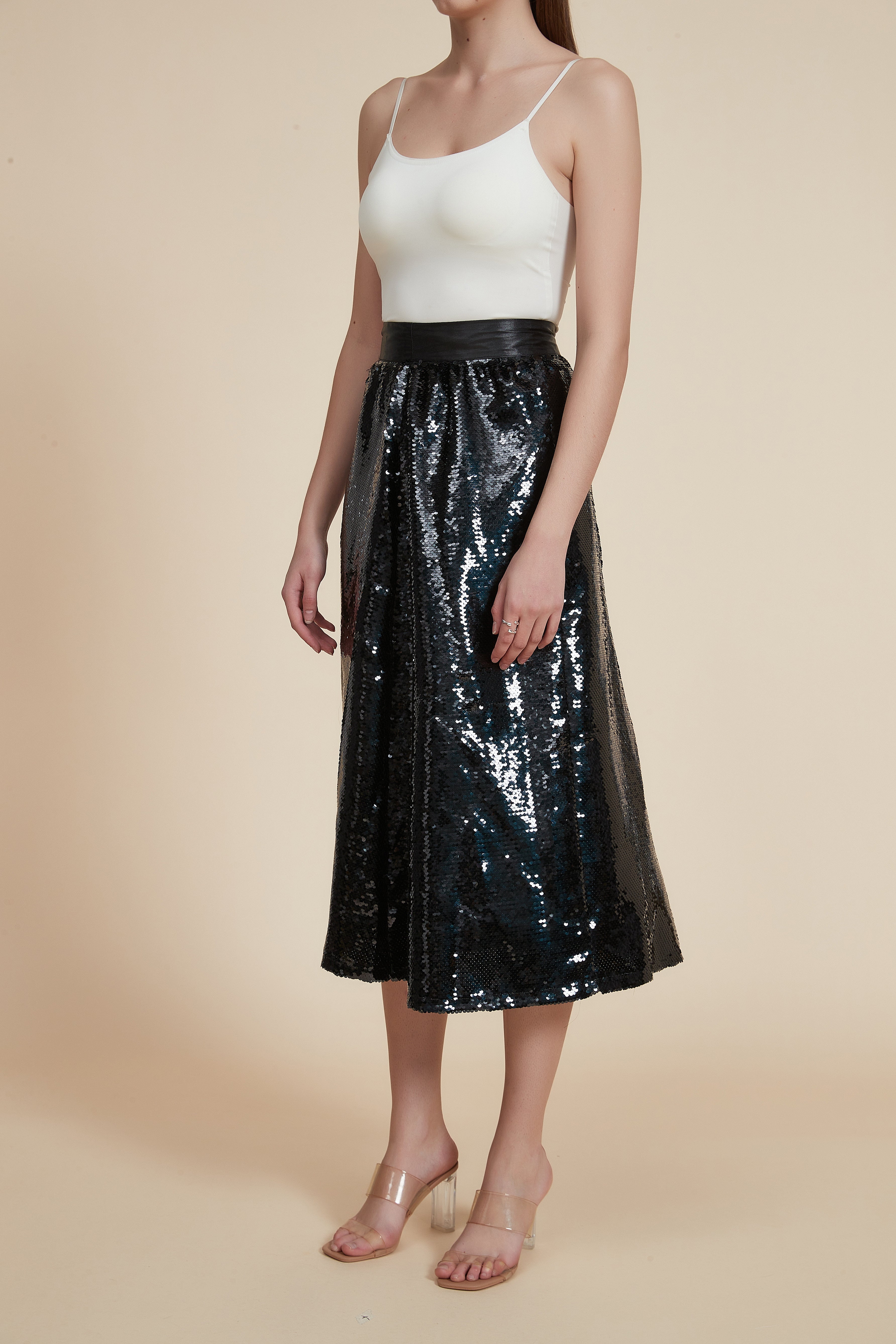 Sequin Shimmer Midi Skirt