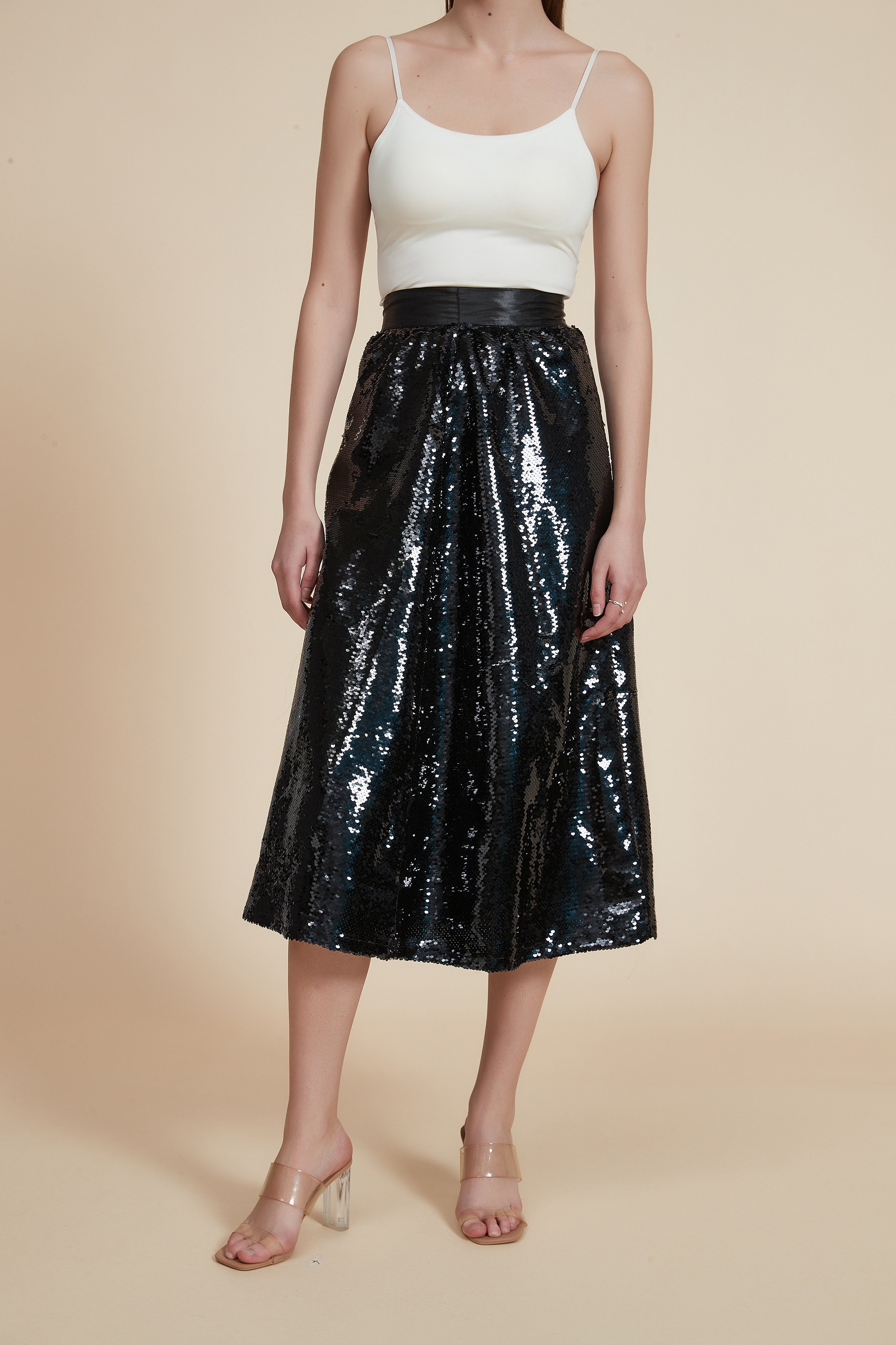 Sequin Shimmer Midi Skirt