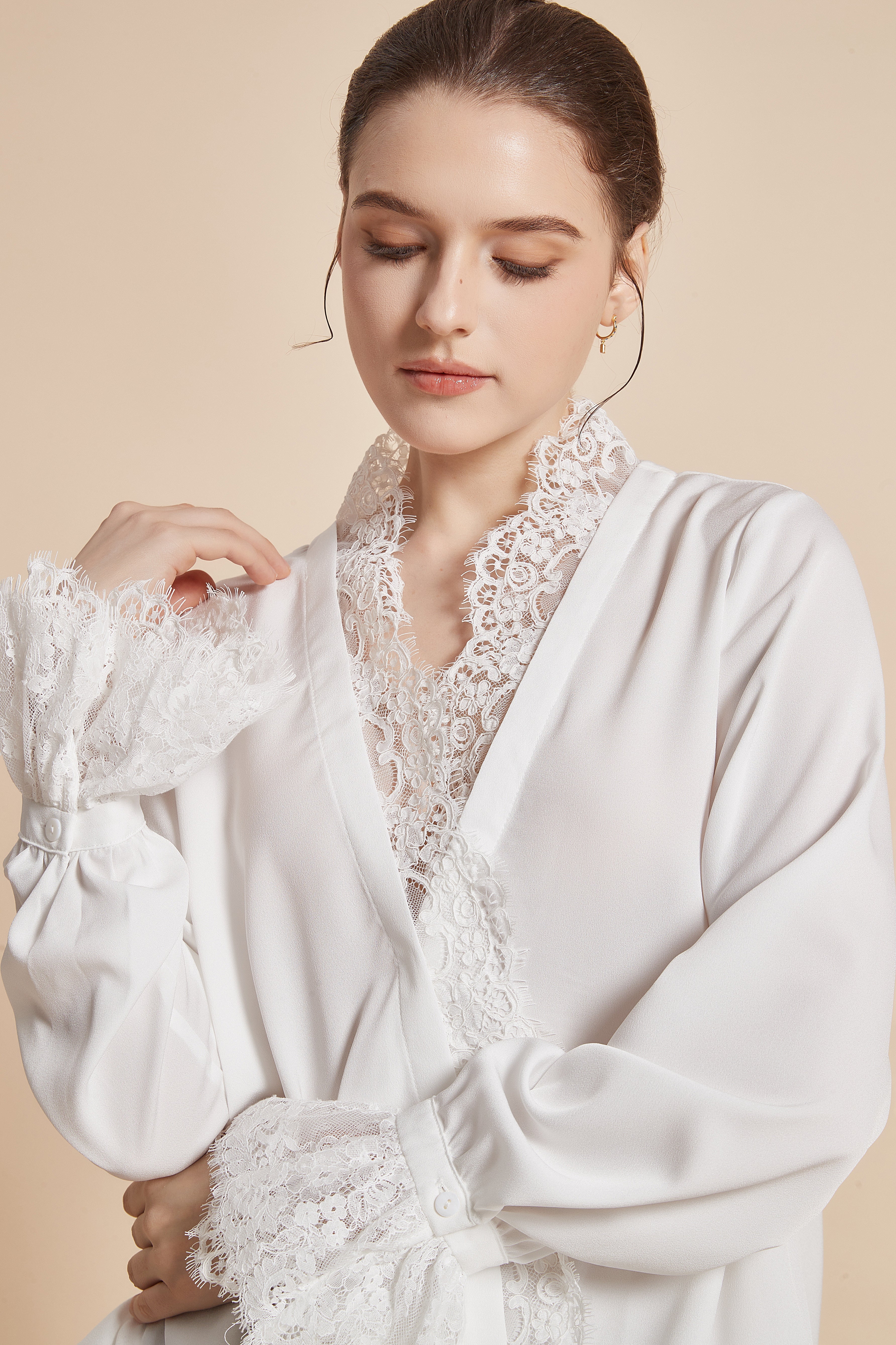 Yola Plain Blouse with Long Sleeves and Lace Details