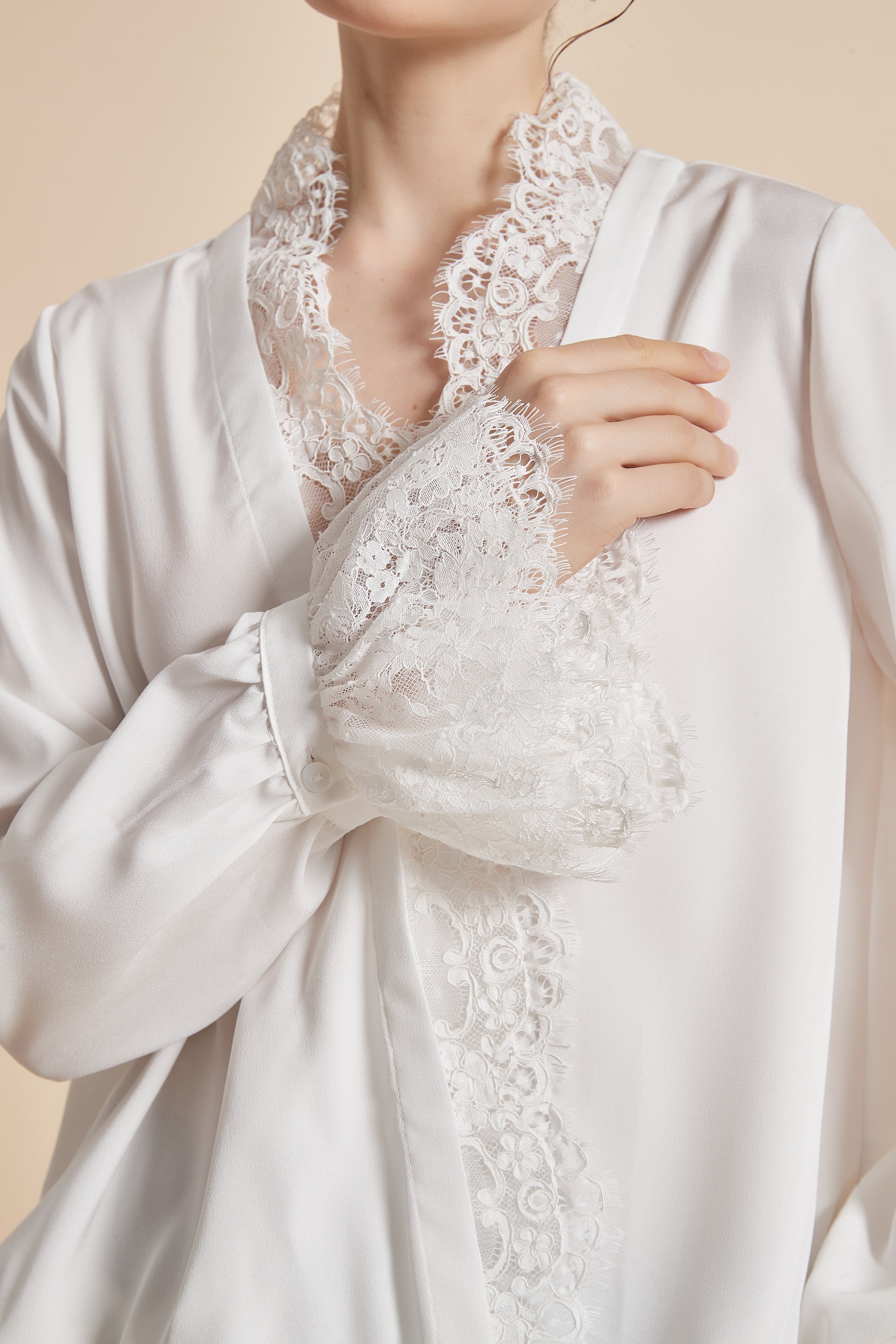 Yola Plain Blouse with Long Sleeves and Lace Details