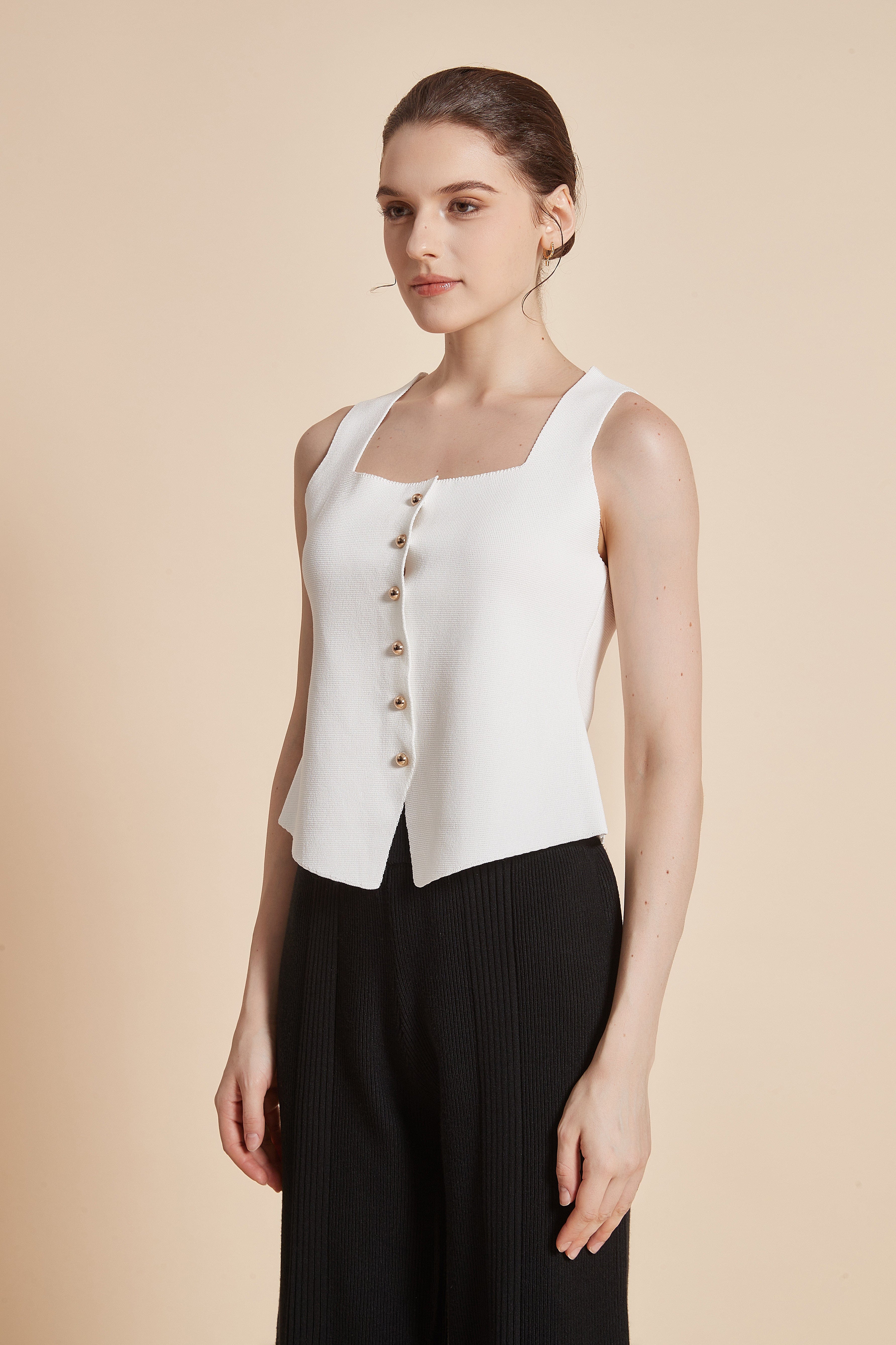 Plain Sleeveless Blouse With Square Neckline