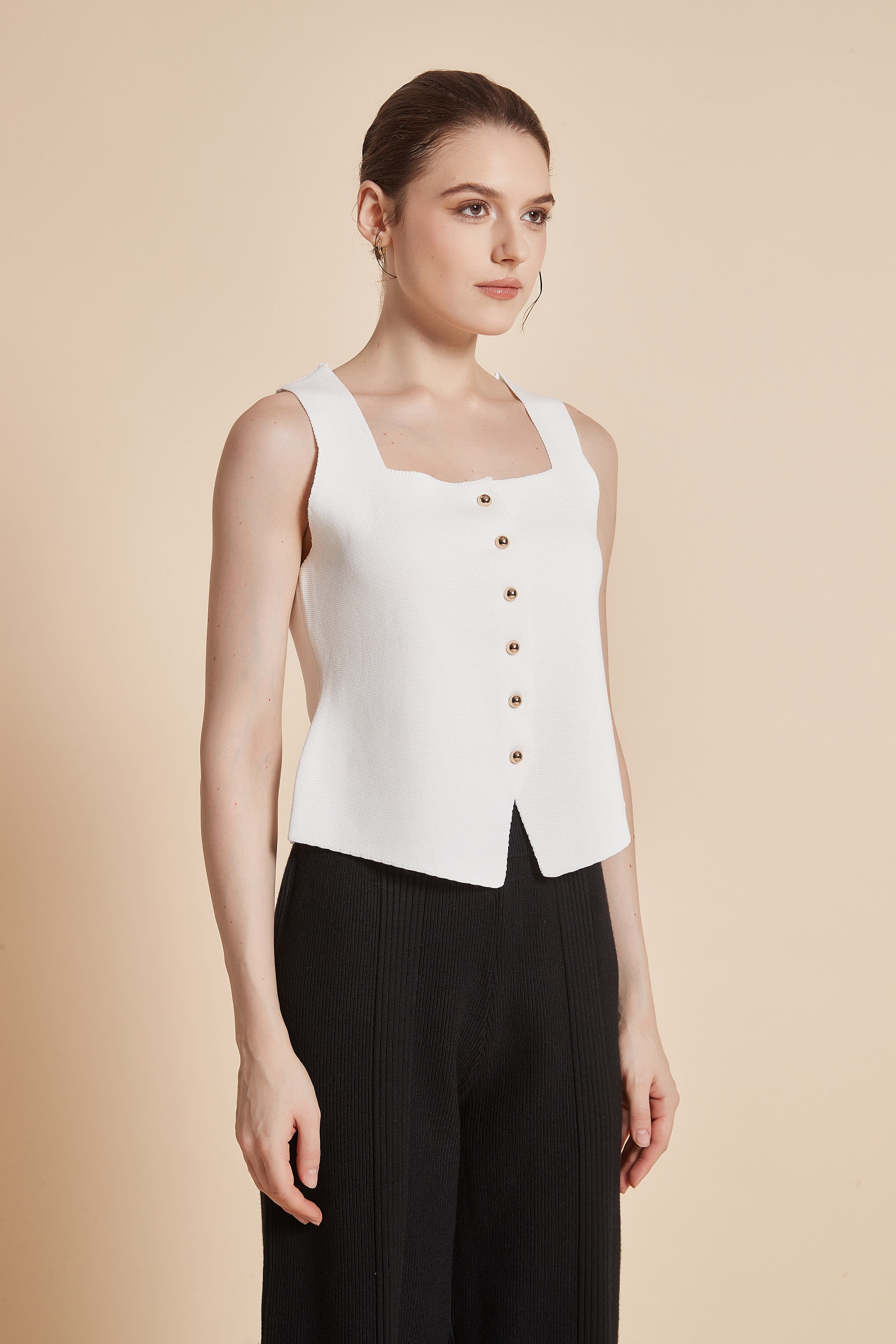 Plain Sleeveless Blouse With Square Neckline