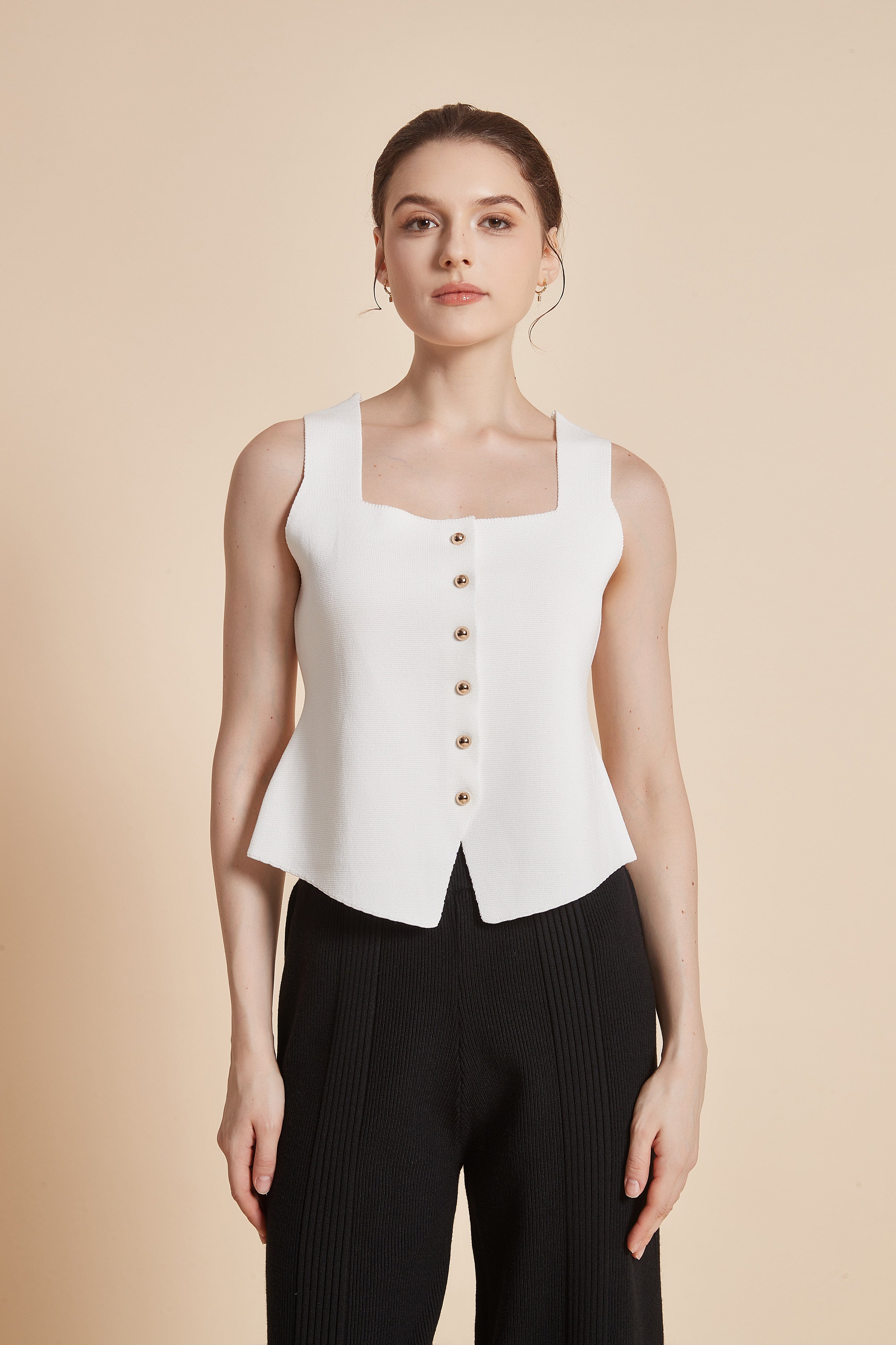 Plain Sleeveless Blouse With Square Neckline