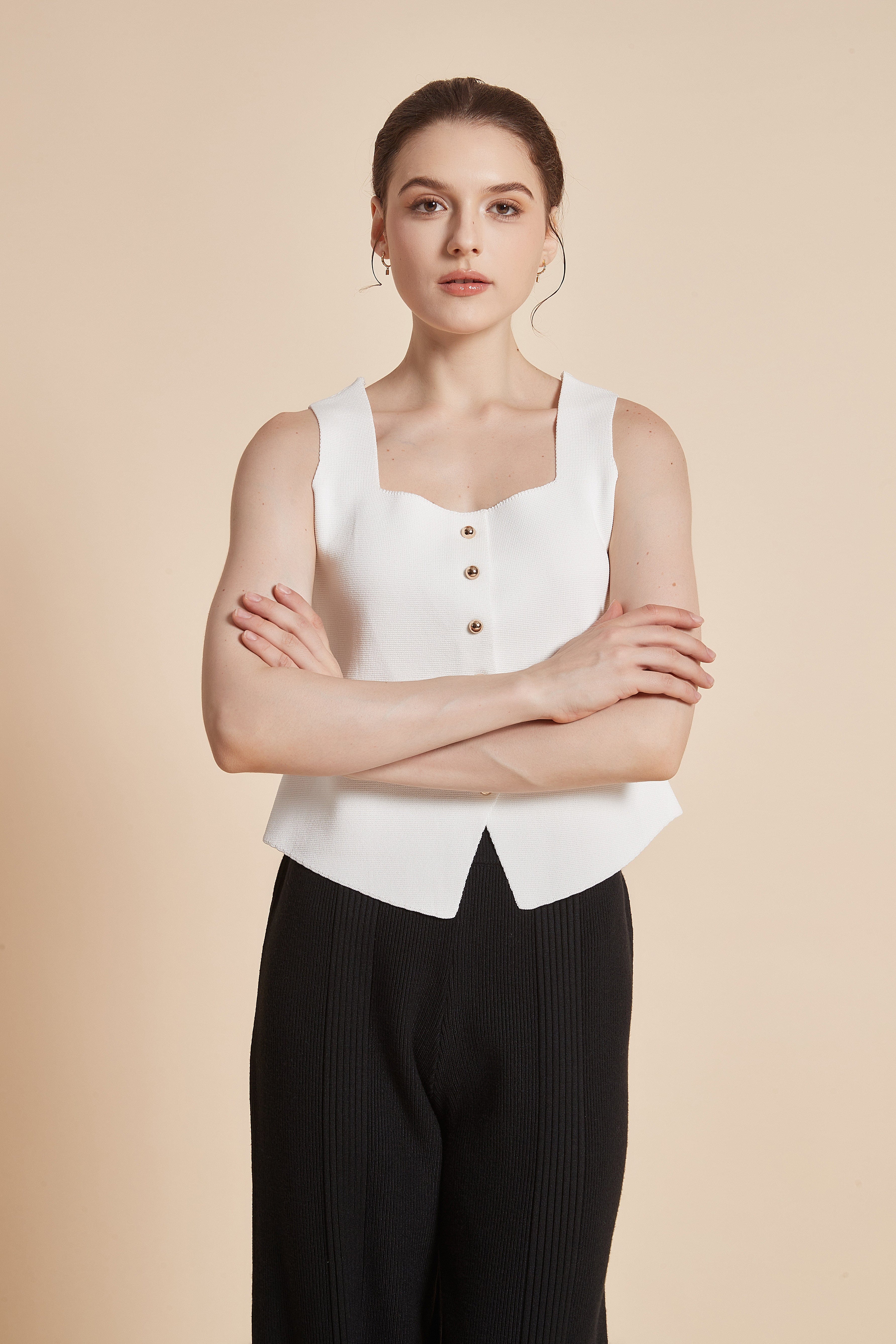 Plain Sleeveless Blouse With Square Neckline