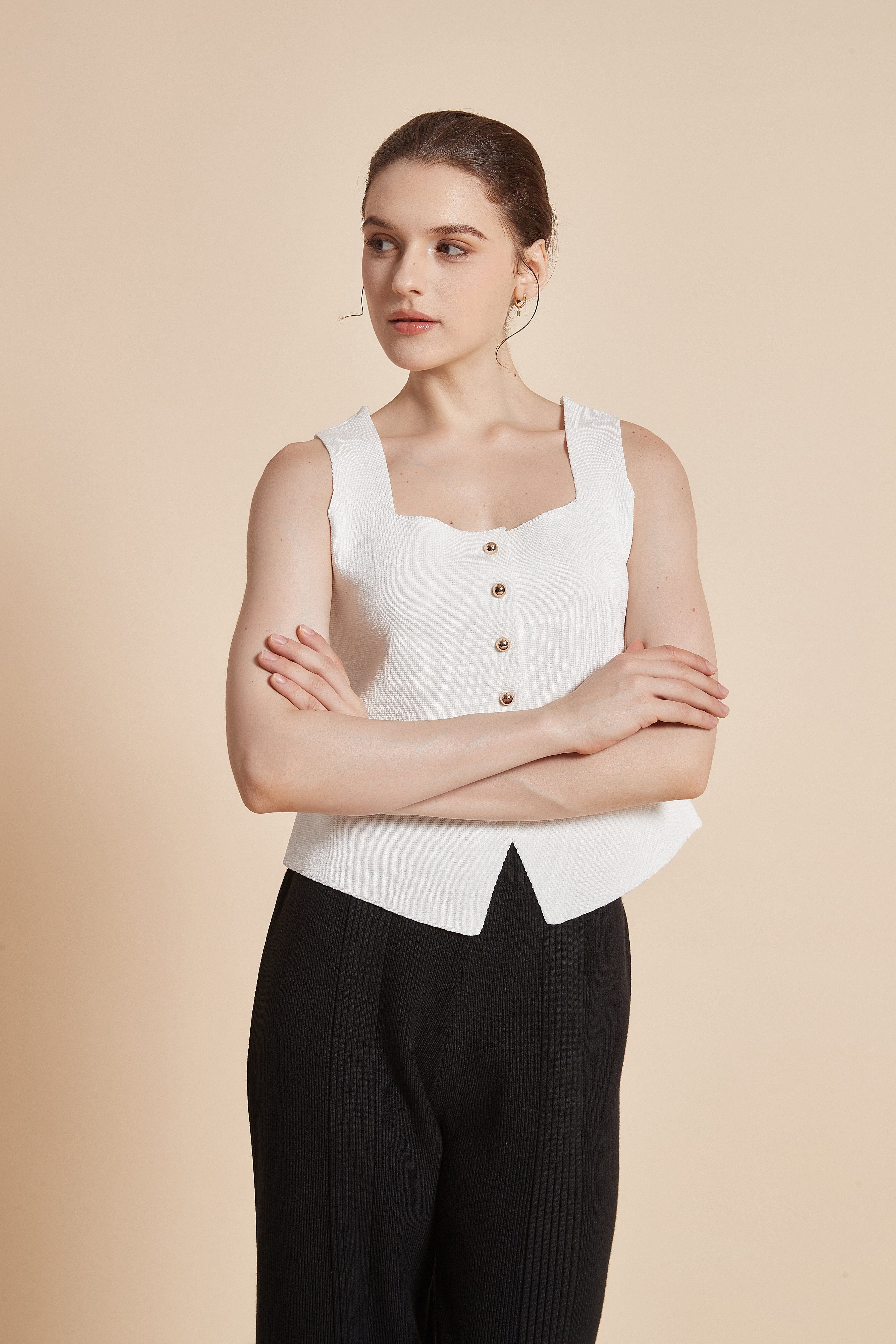 Plain Sleeveless Blouse With Square Neckline
