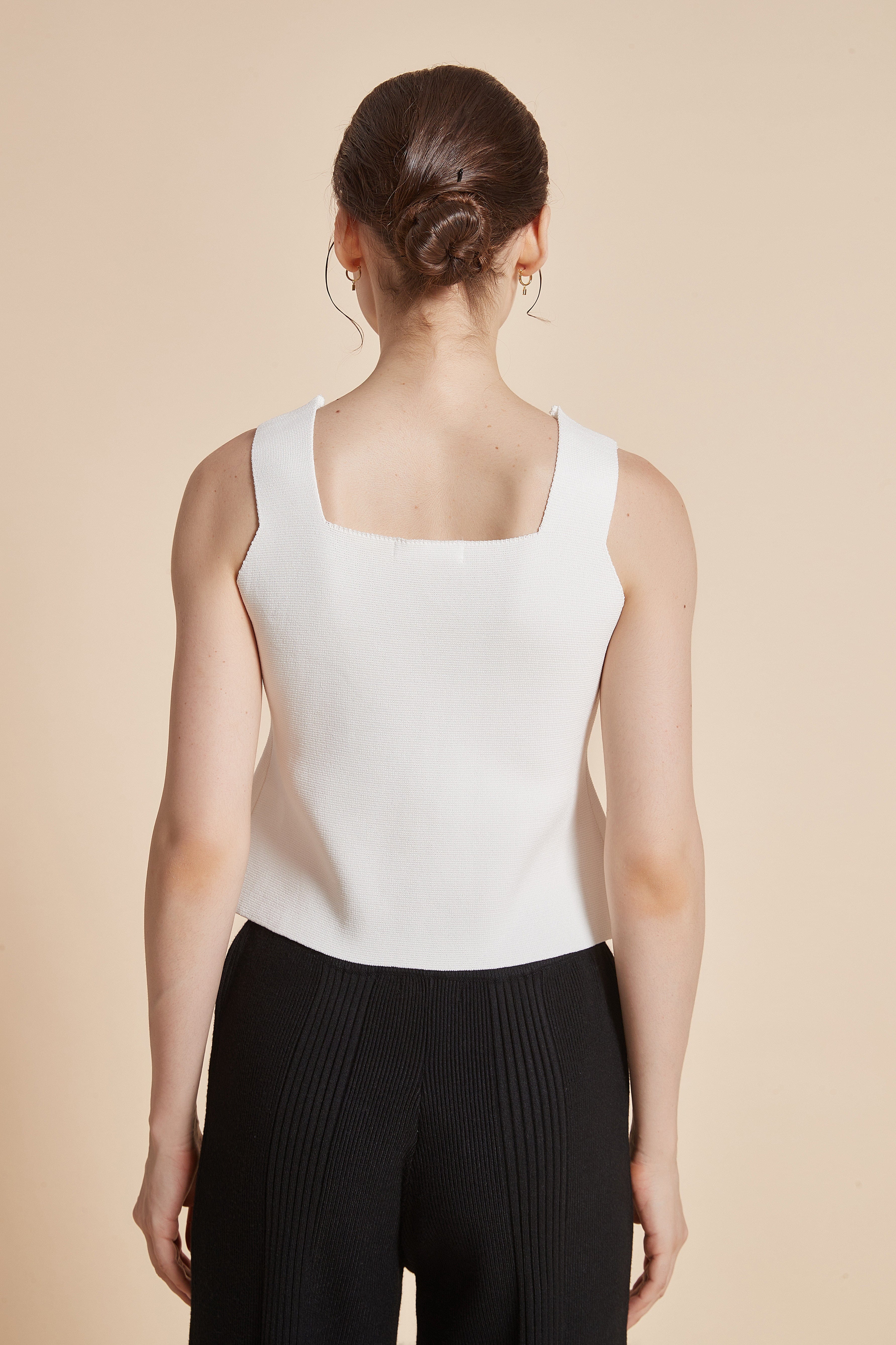 Plain Sleeveless Blouse With Square Neckline