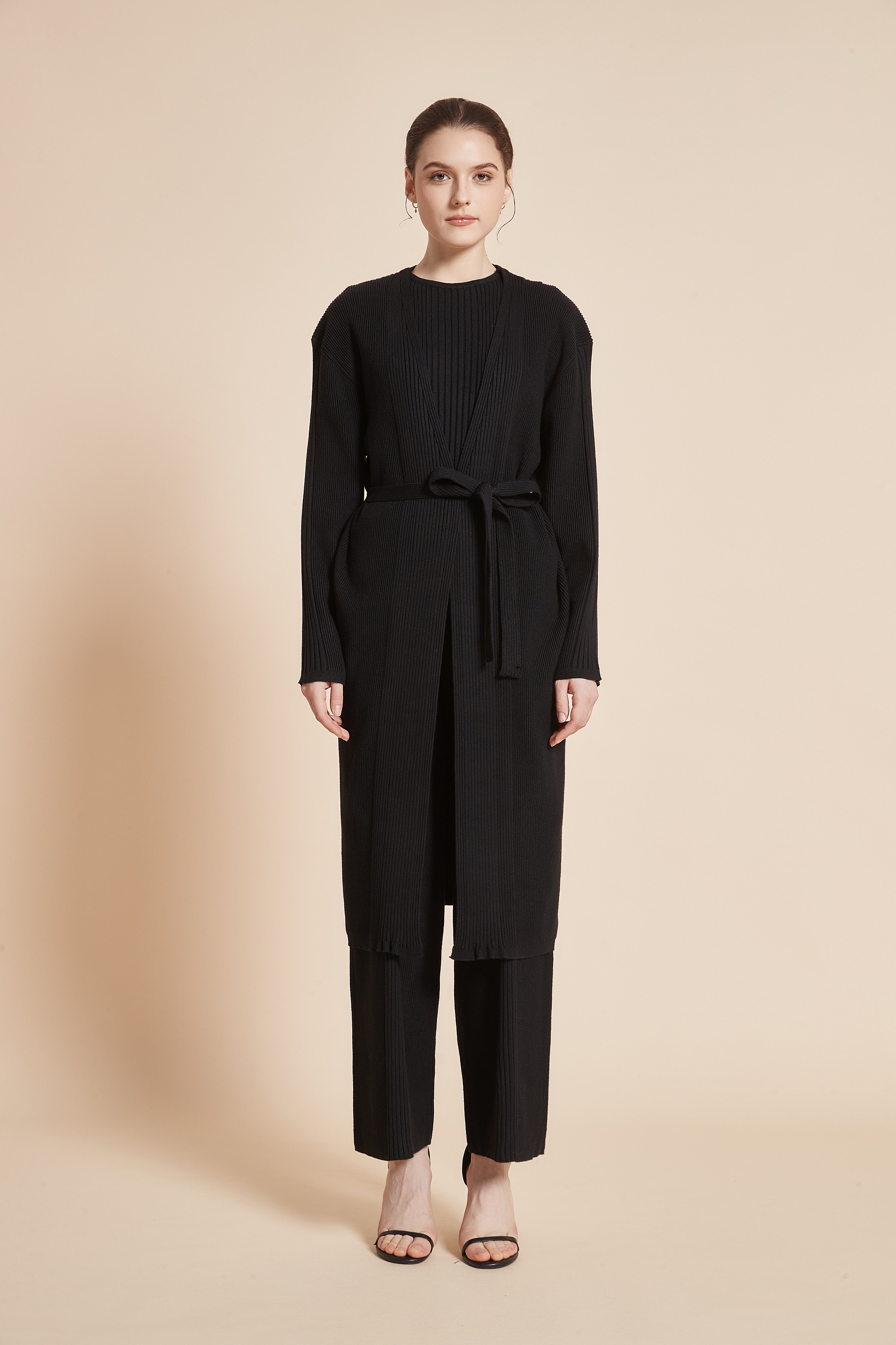 Long Ribbed Pants with Wide Legs