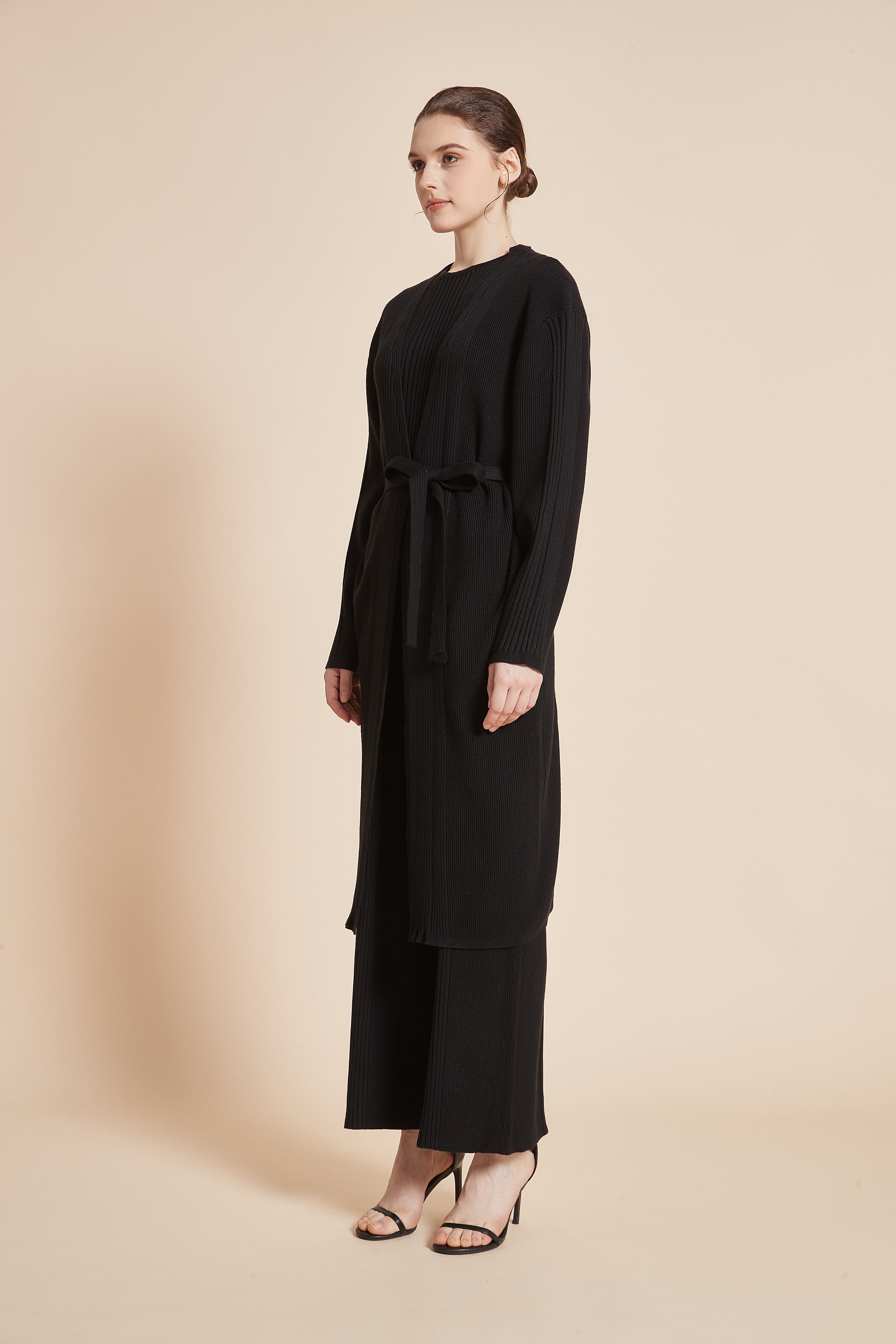 Long Ribbed Pants with Wide Legs