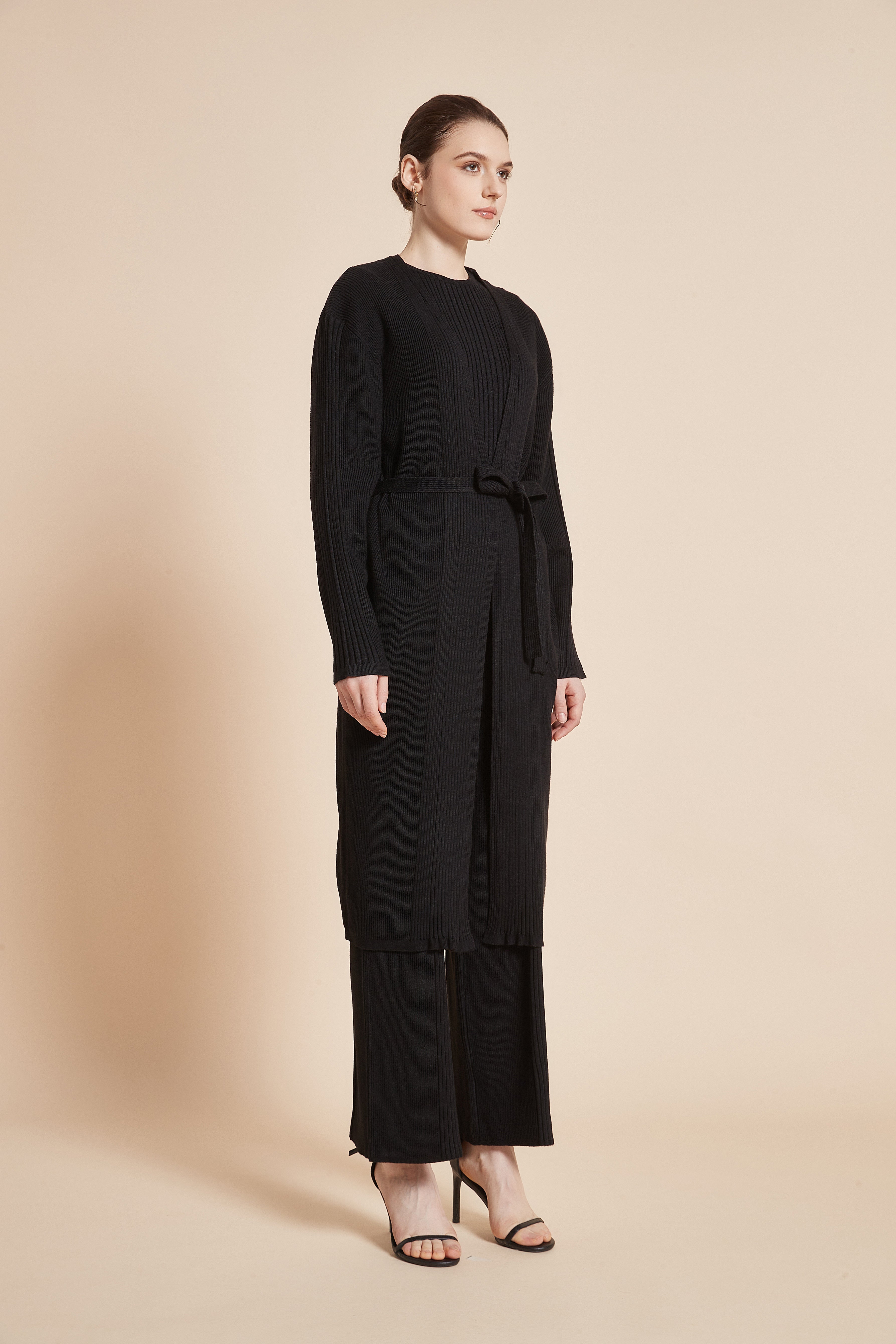 Long Ribbed Pants with Wide Legs