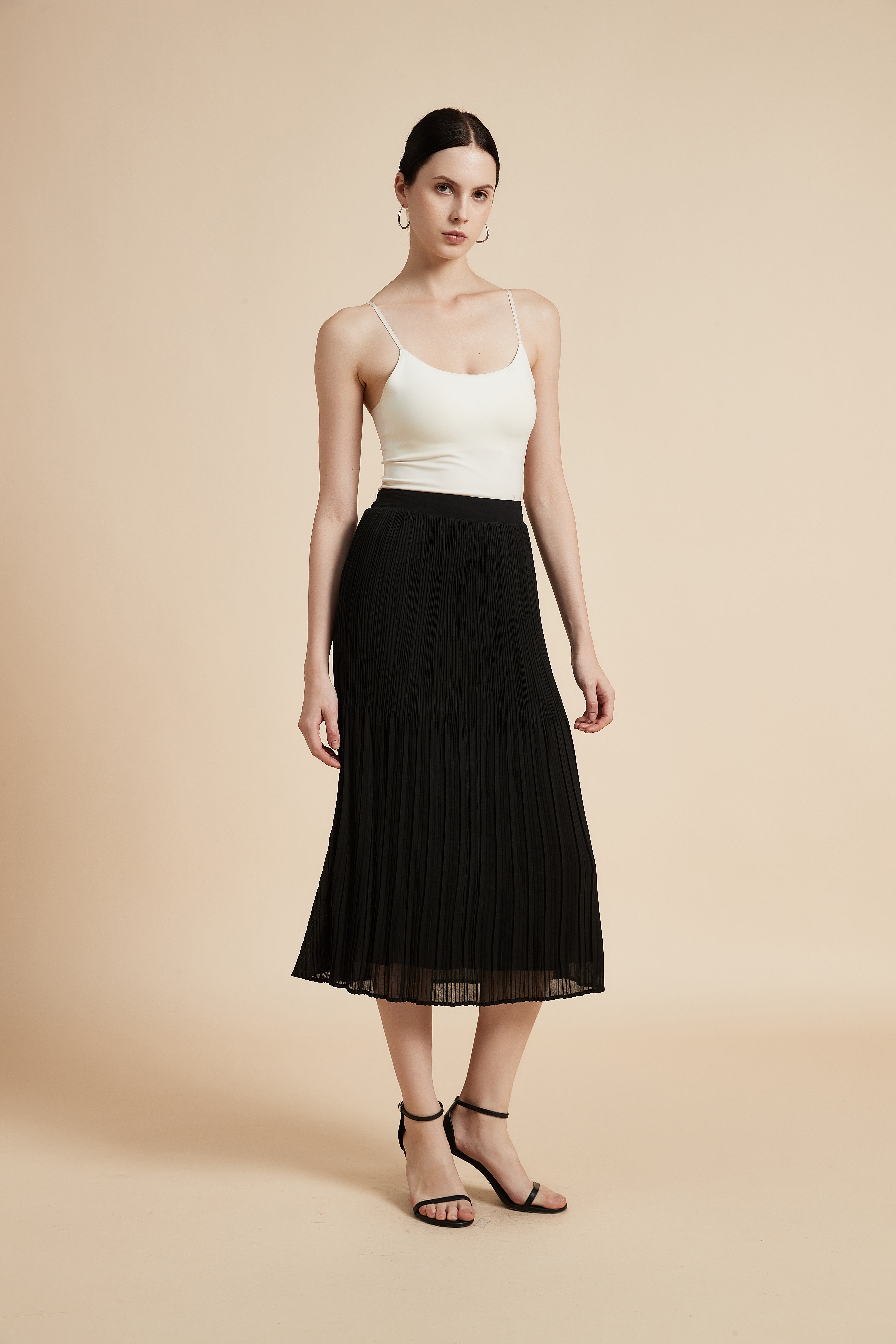 Solid Midi Pleated Skirt