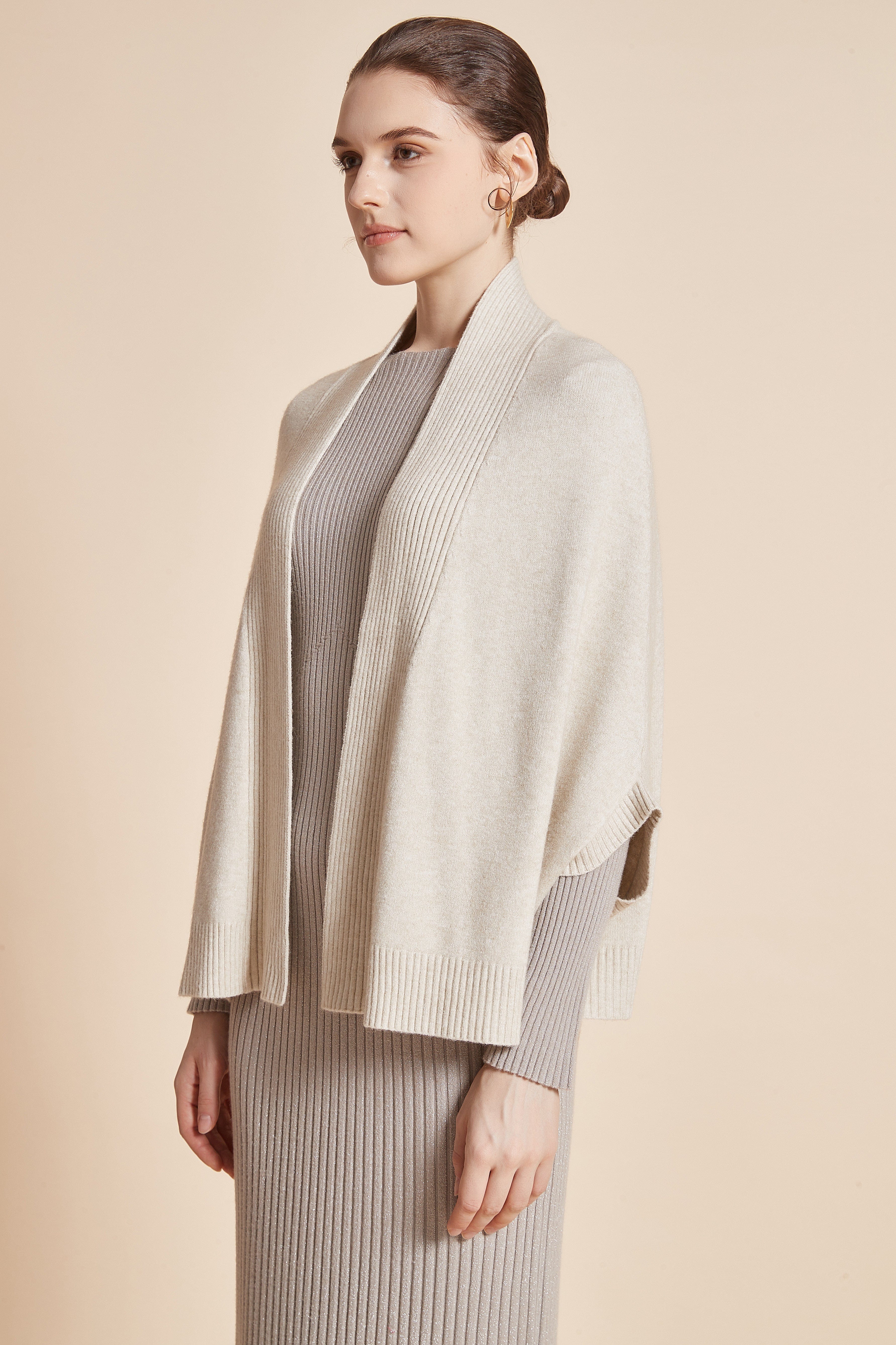 Plain Open-Front Jacket With 3/4 Sleeves