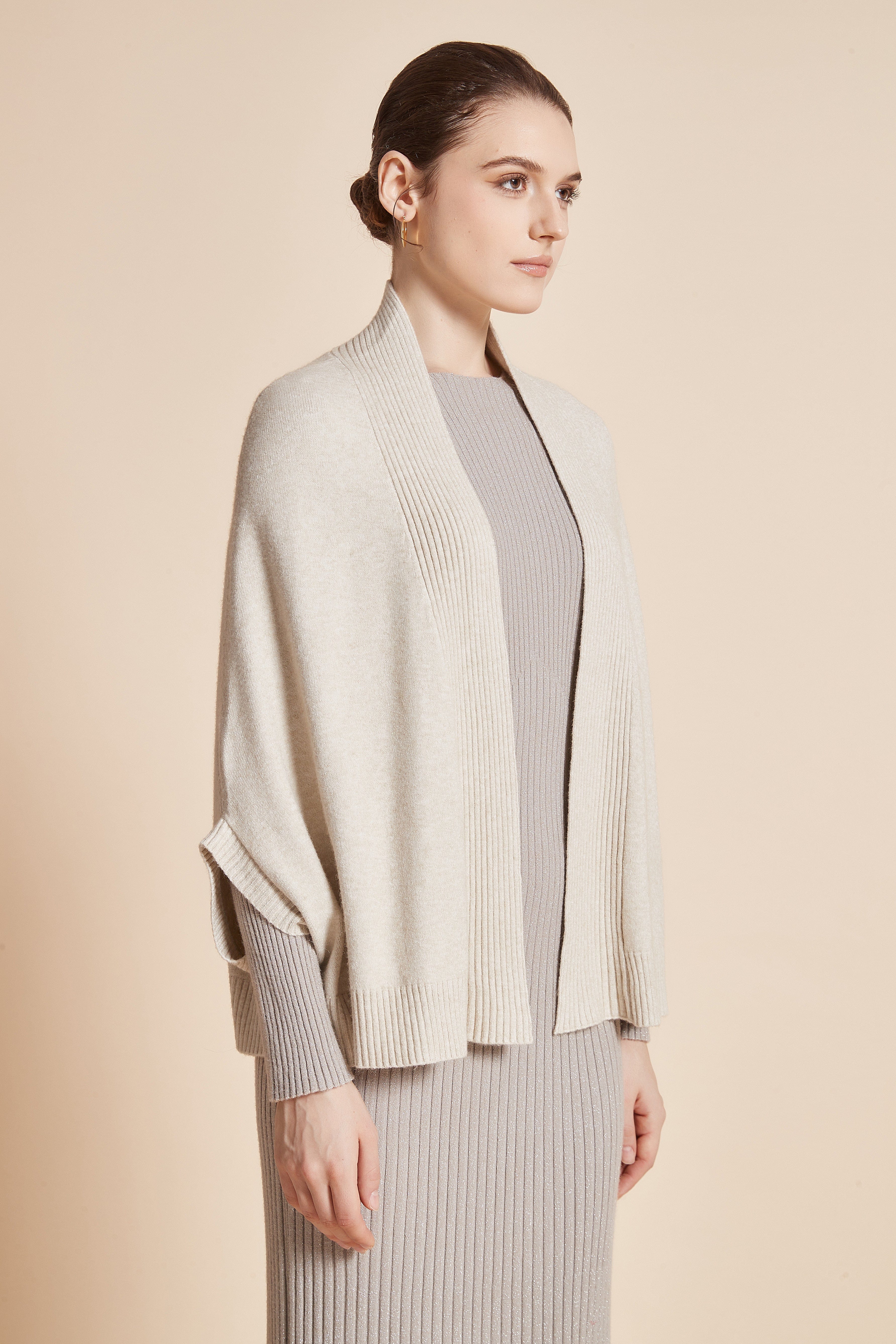 Plain Open-Front Jacket With 3/4 Sleeves