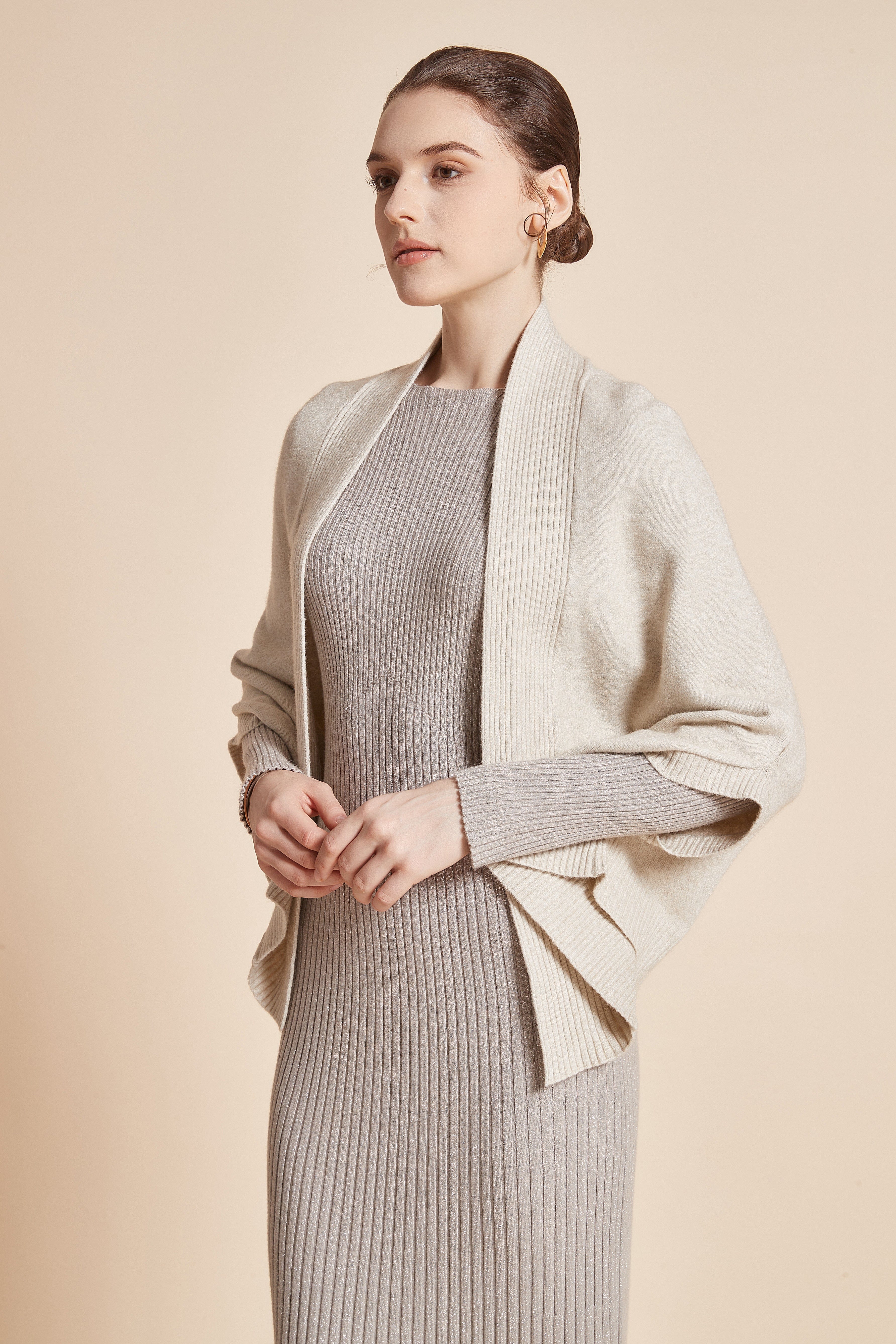 Plain Open-Front Jacket With 3/4 Sleeves